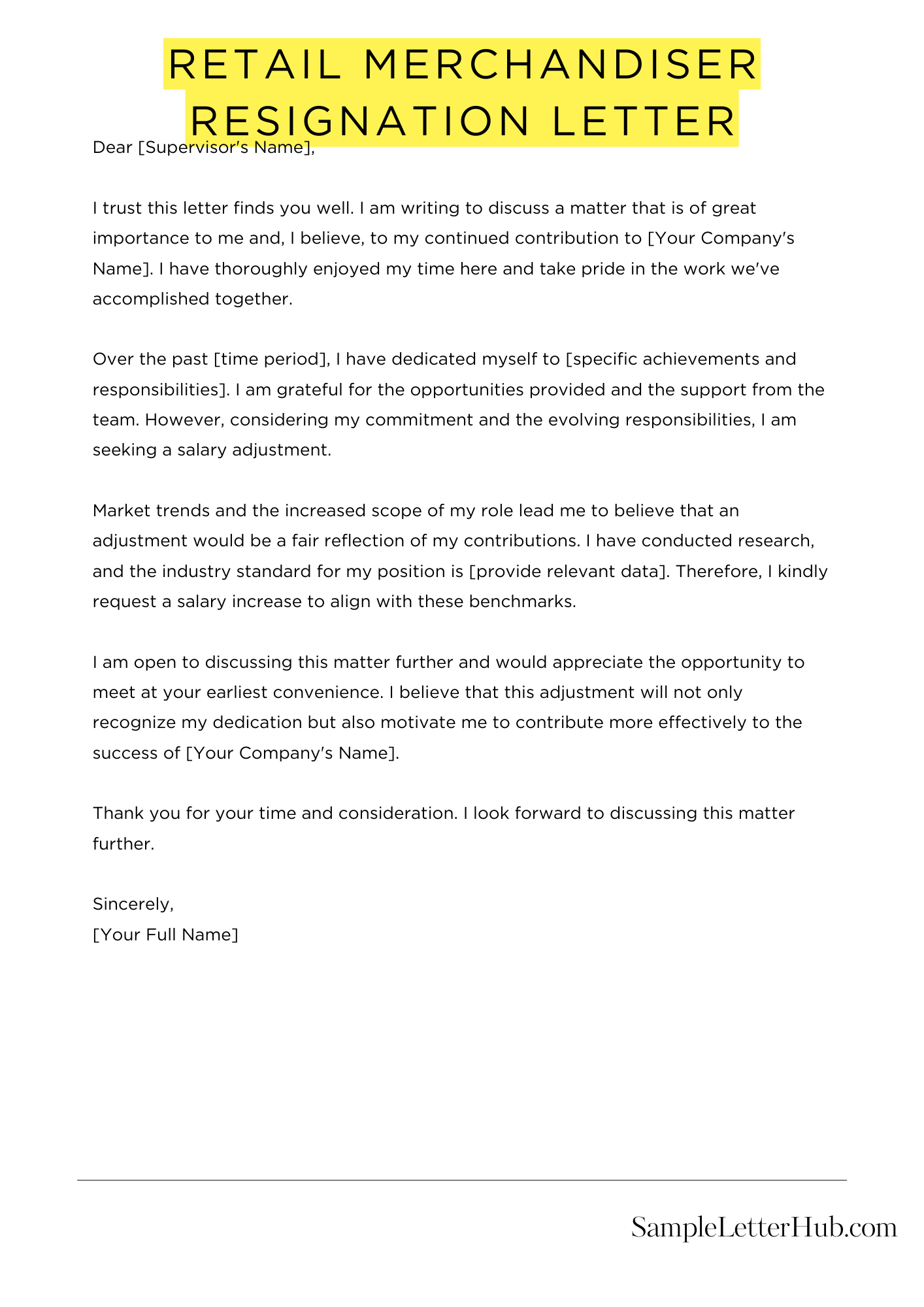 Retail Merchandiser Resignation Letter