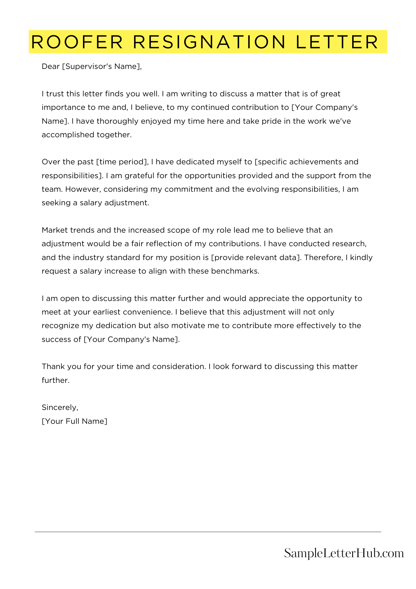 Roofer Resignation Letter 