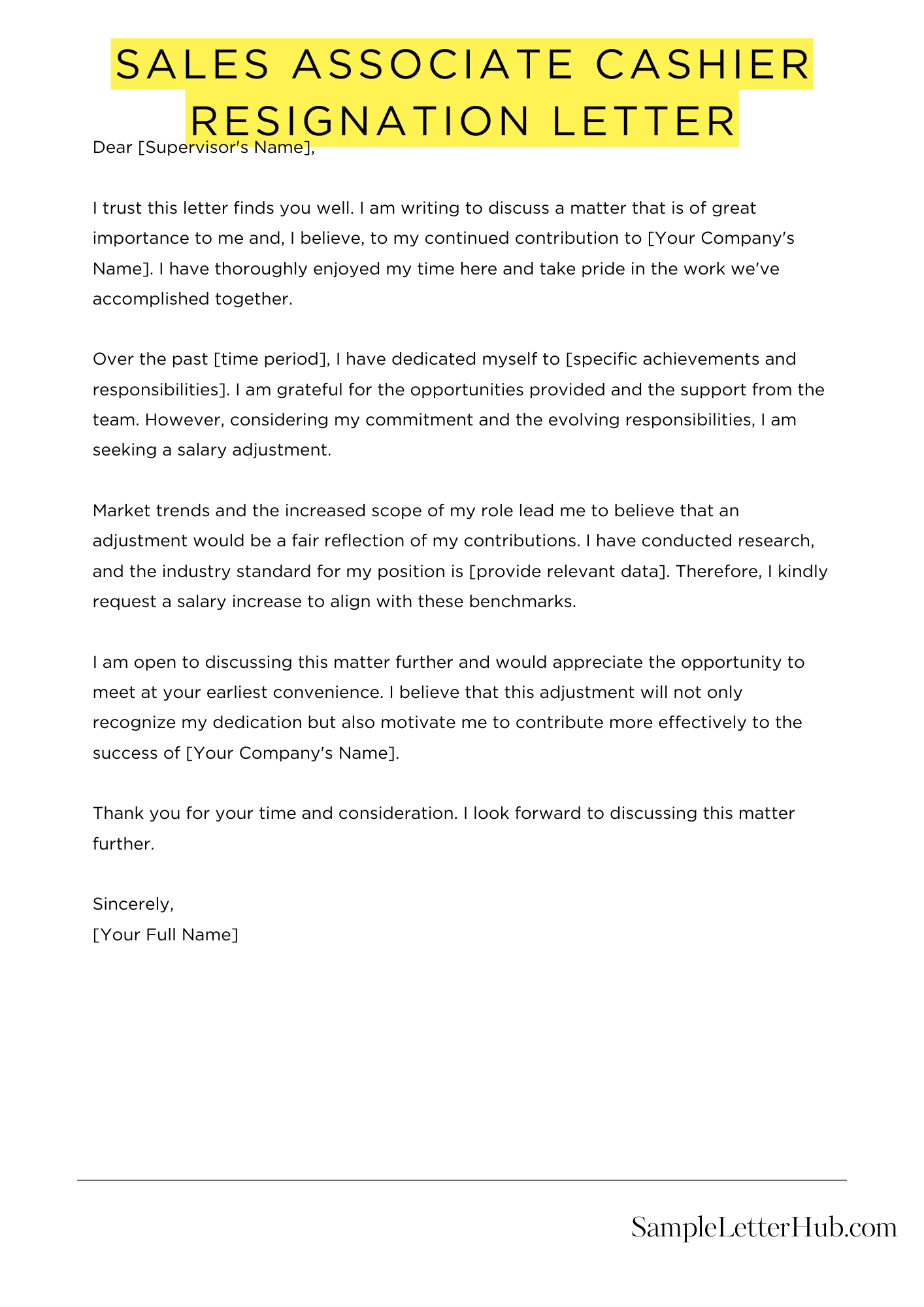 Sales Associate Cashier Resignation Letter