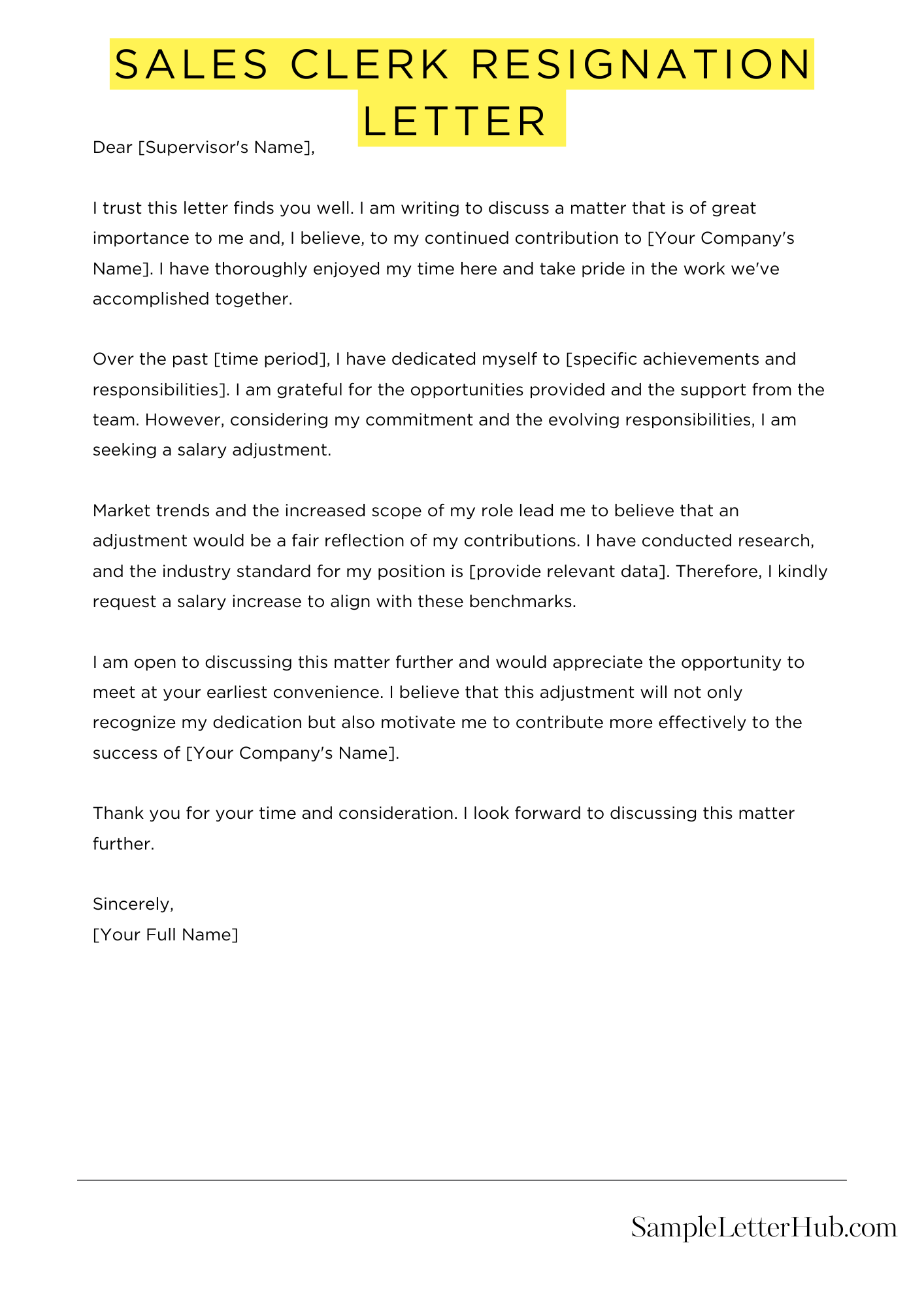 Sales Clerk Resignation Letter 