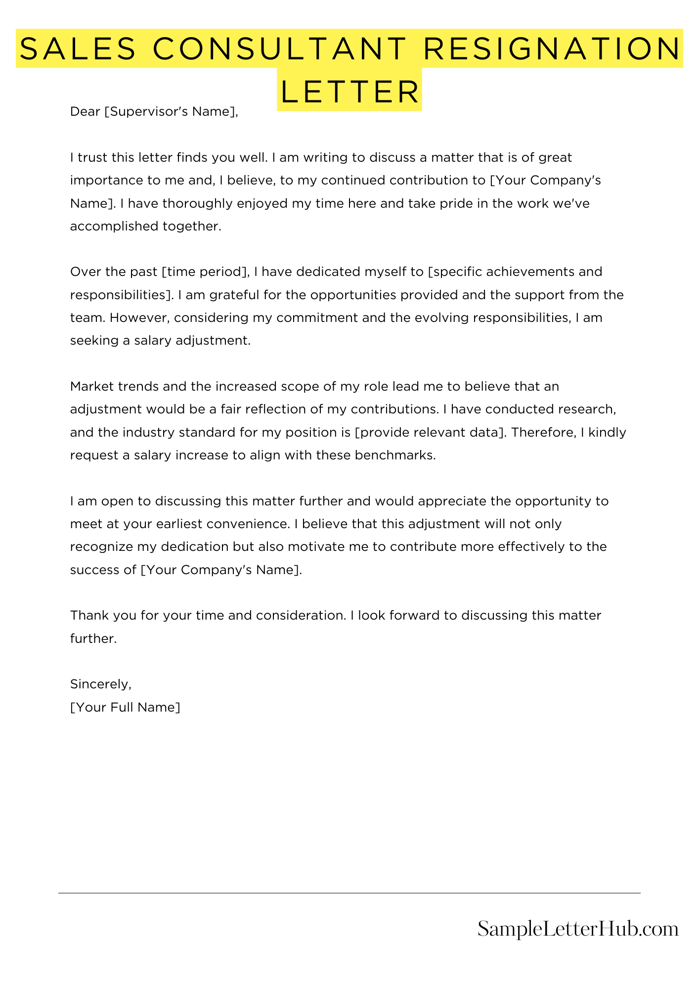 Sales Consultant Resignation Letter