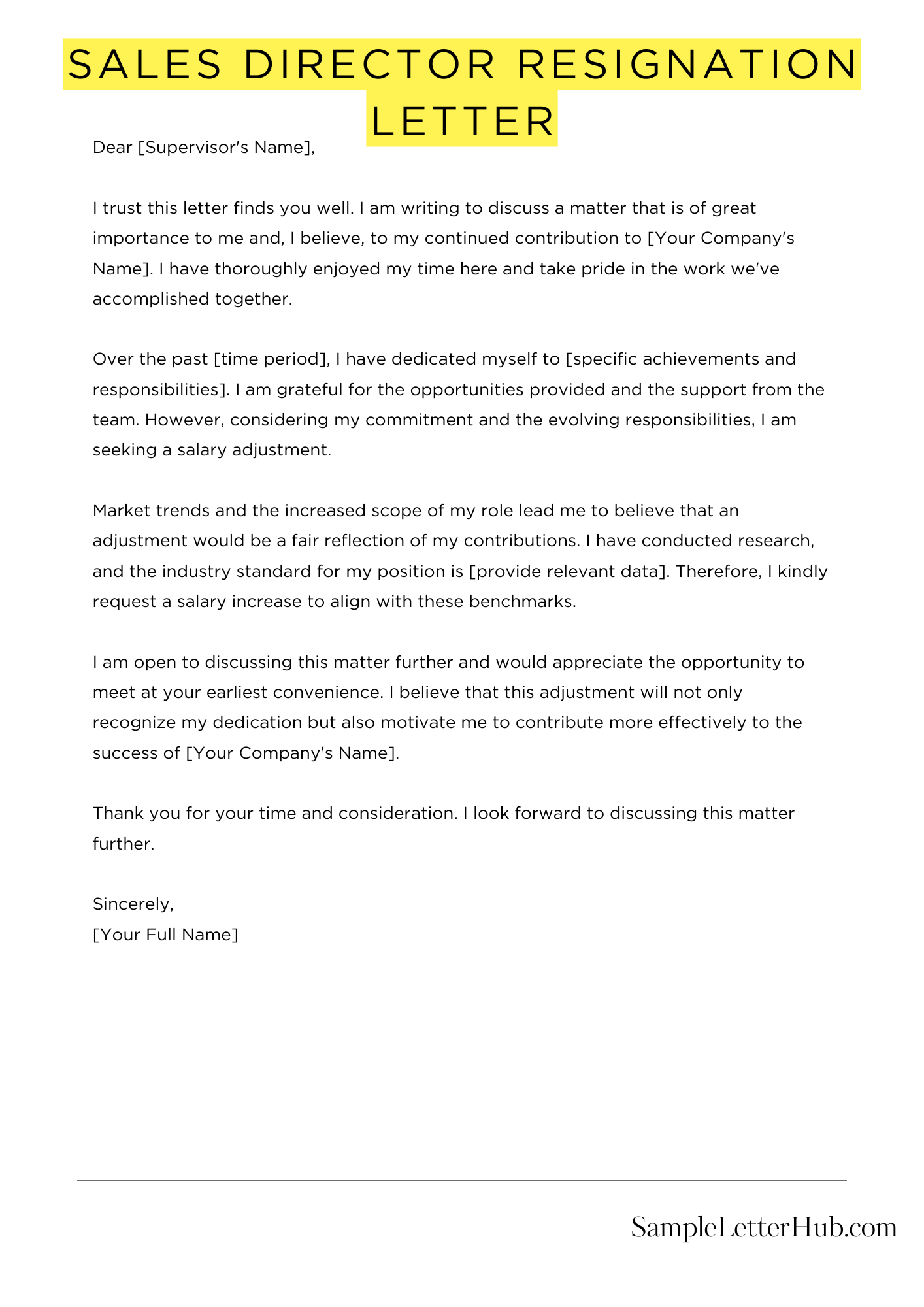 Sales Director Resignation Letter