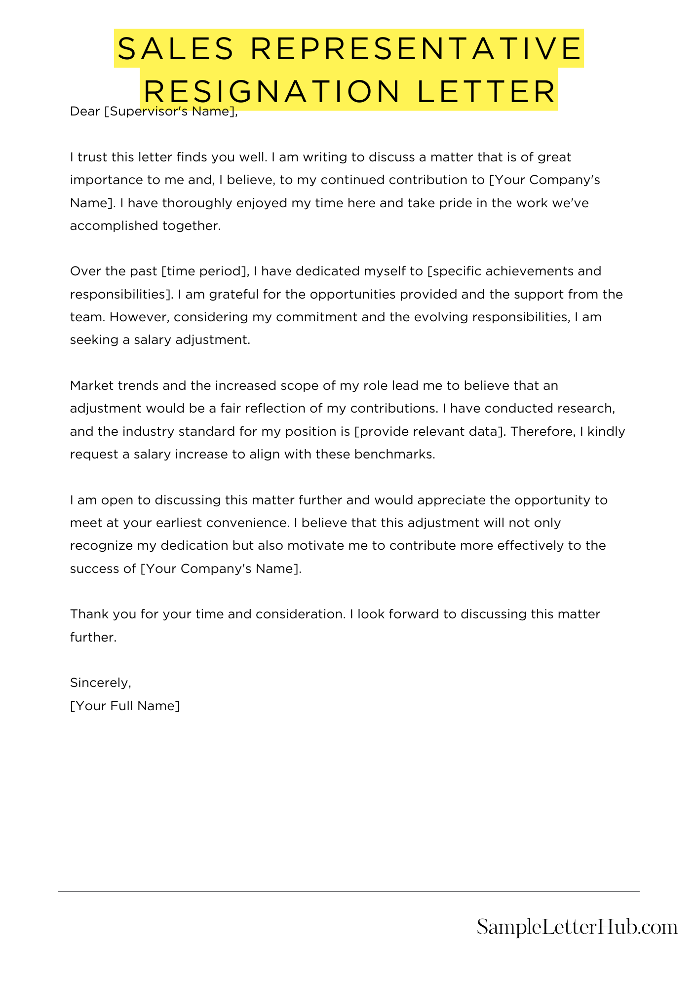 Sales Representative Resignation Letter