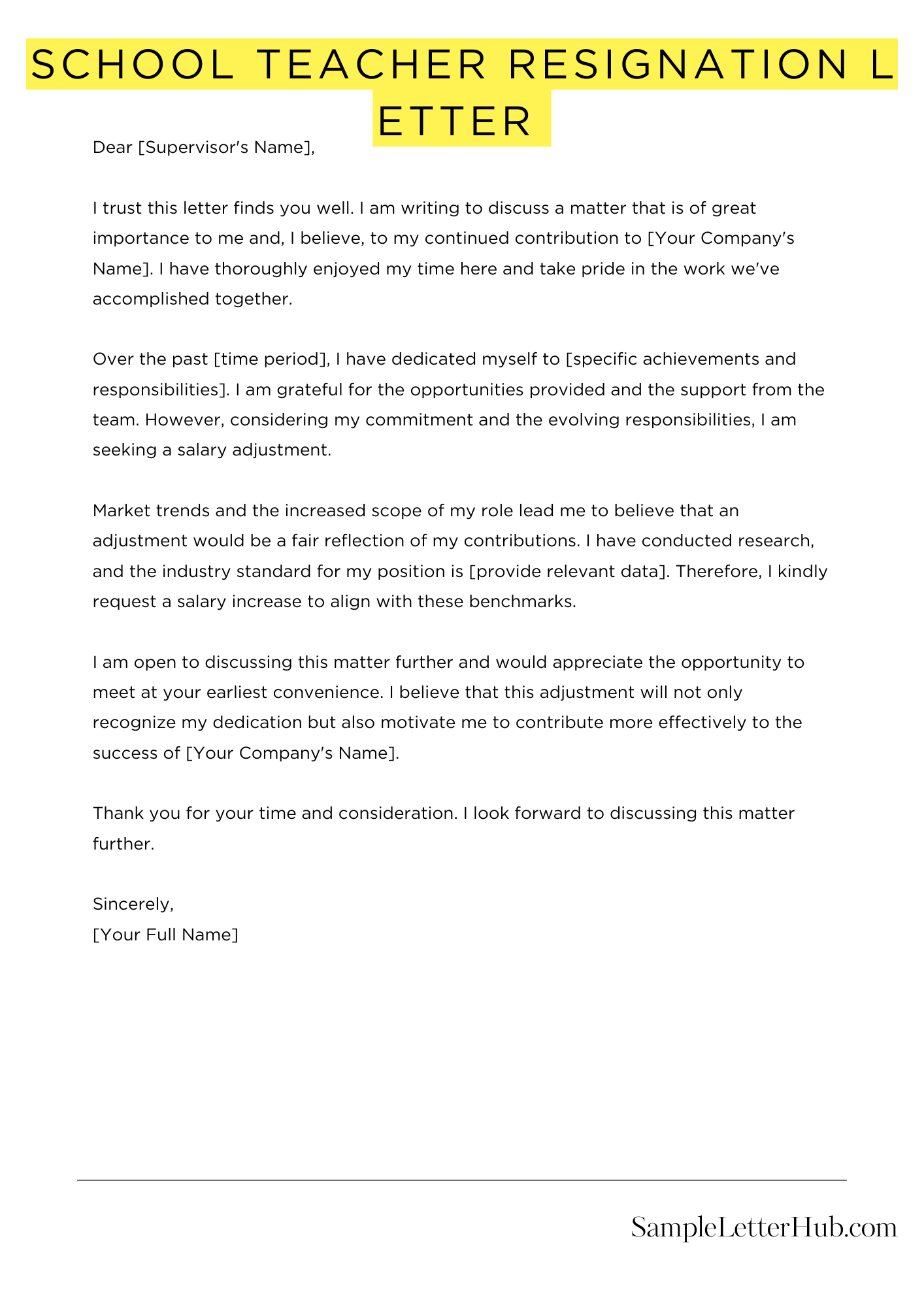 School Teacher Resignation Letter 