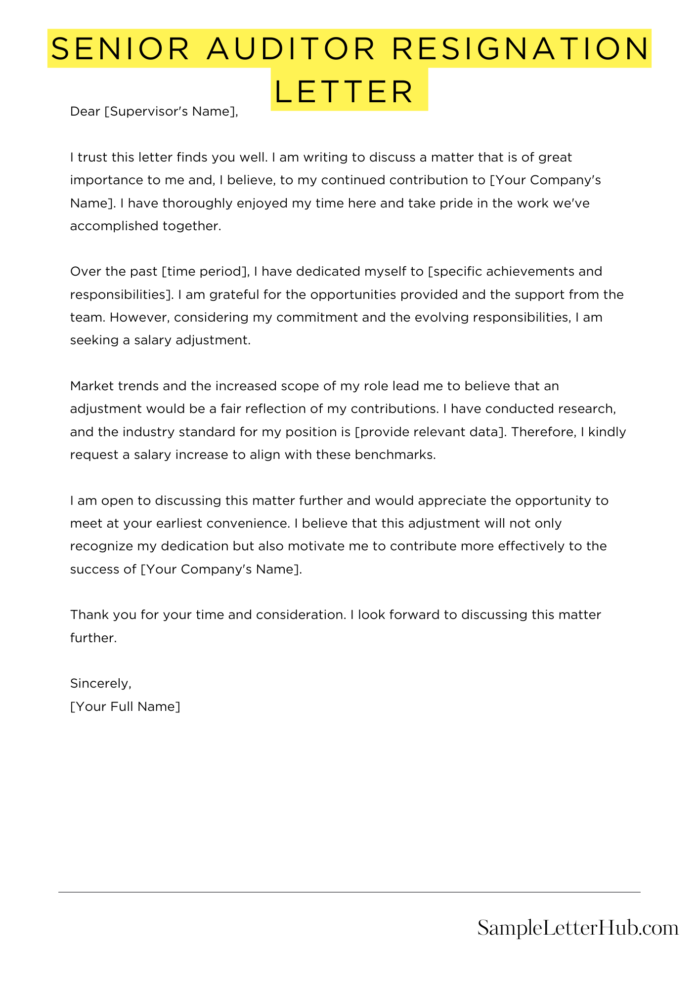 Senior Auditor Resignation Letter 