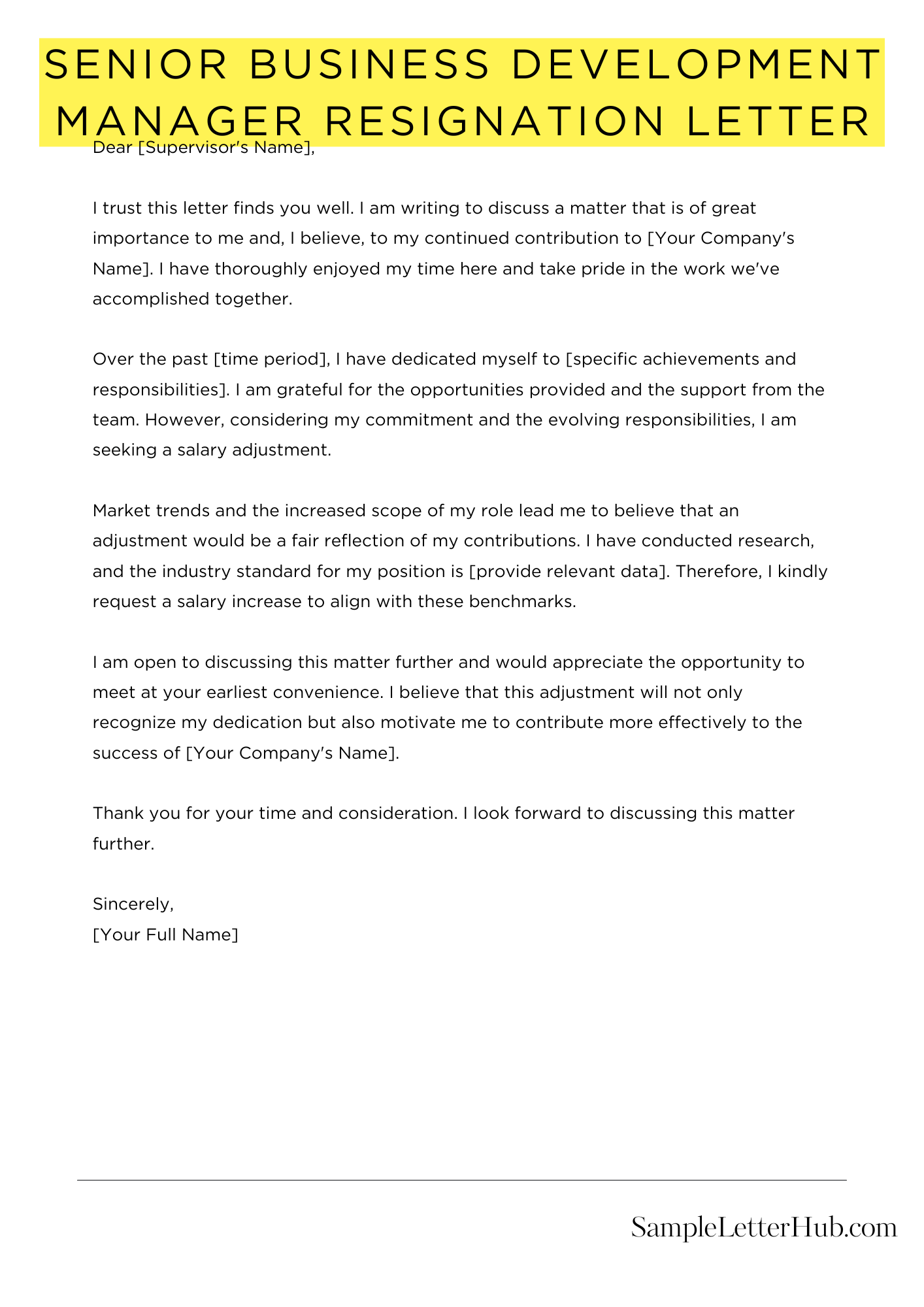 Senior Business Development Manager Resignation Letter