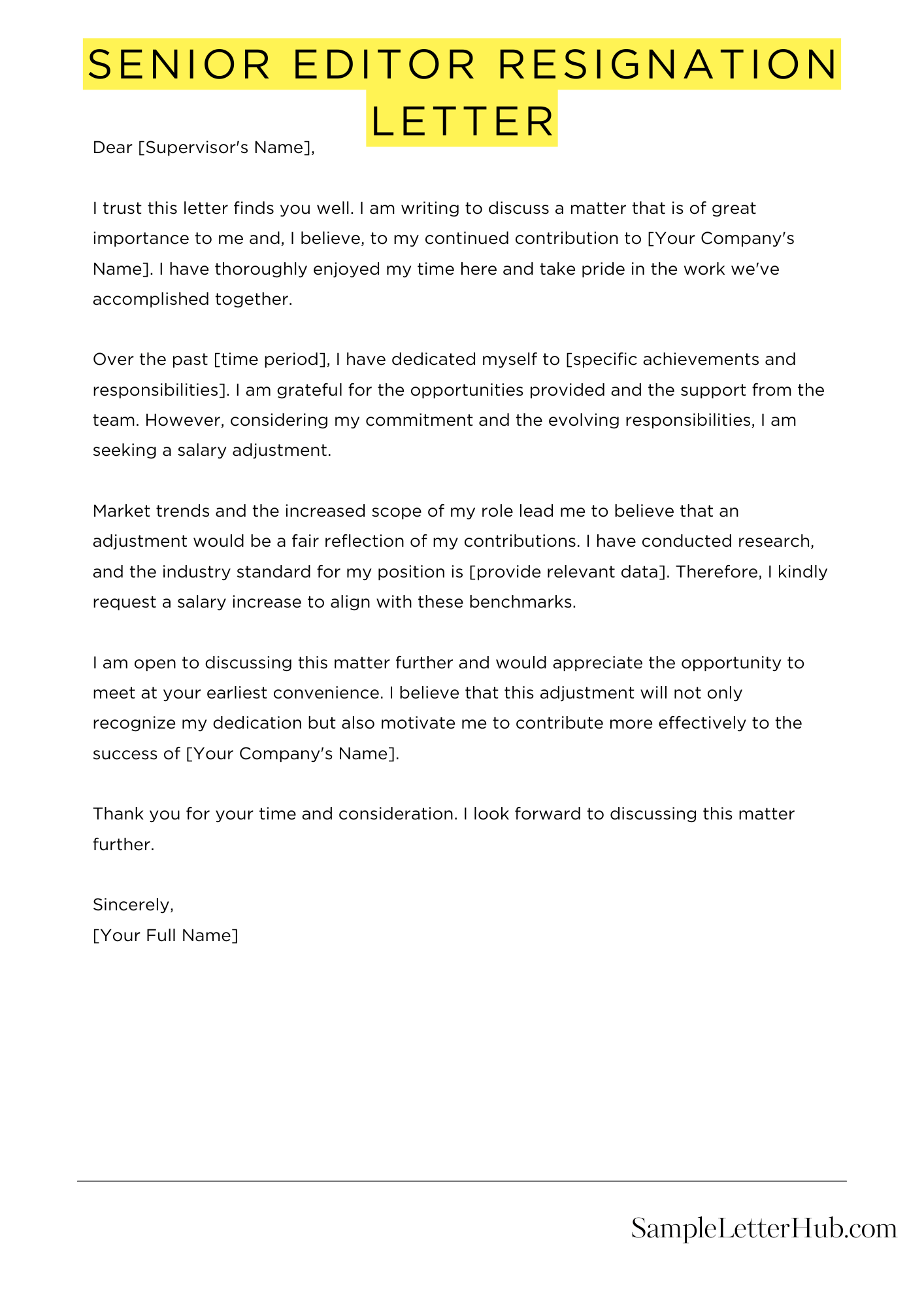 Senior Editor Resignation Letter