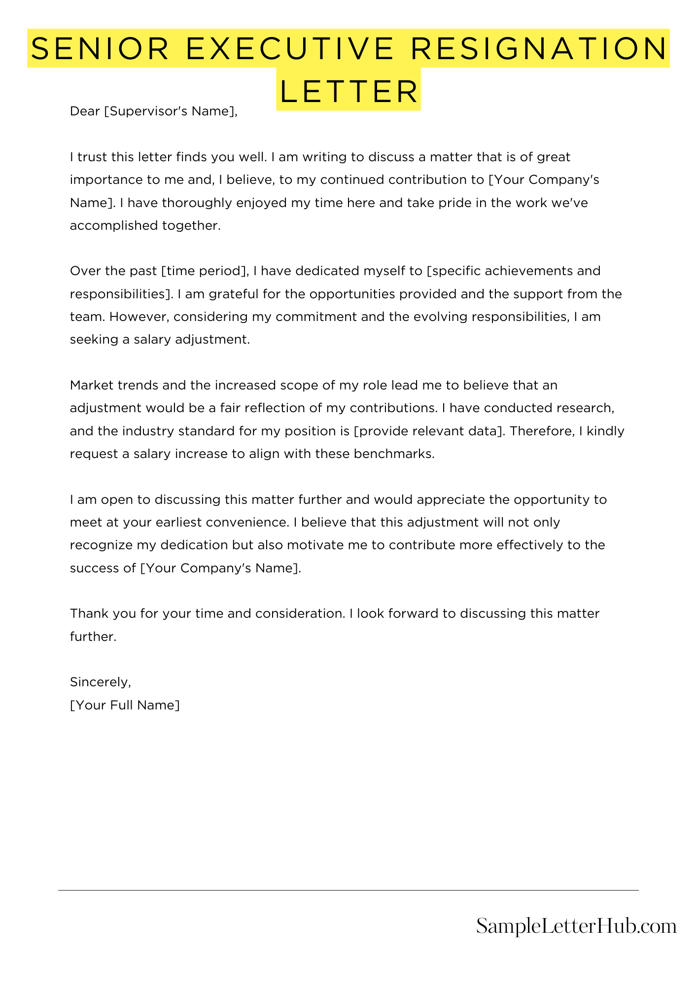 Senior Executive Resignation Letter