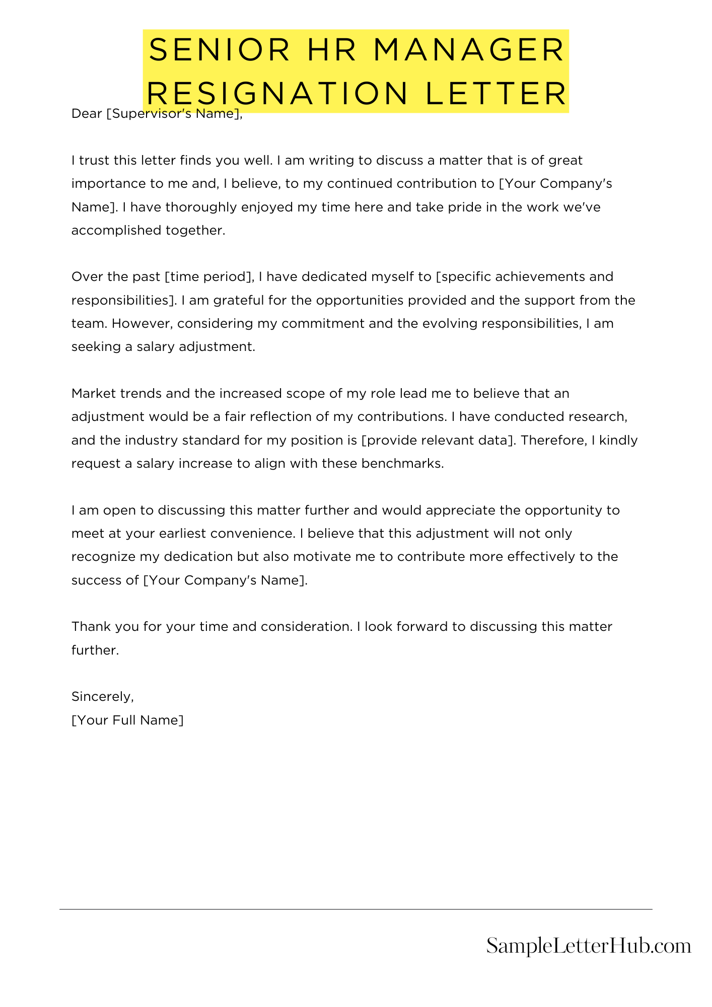 Senior Hr Manager Resignation Letter