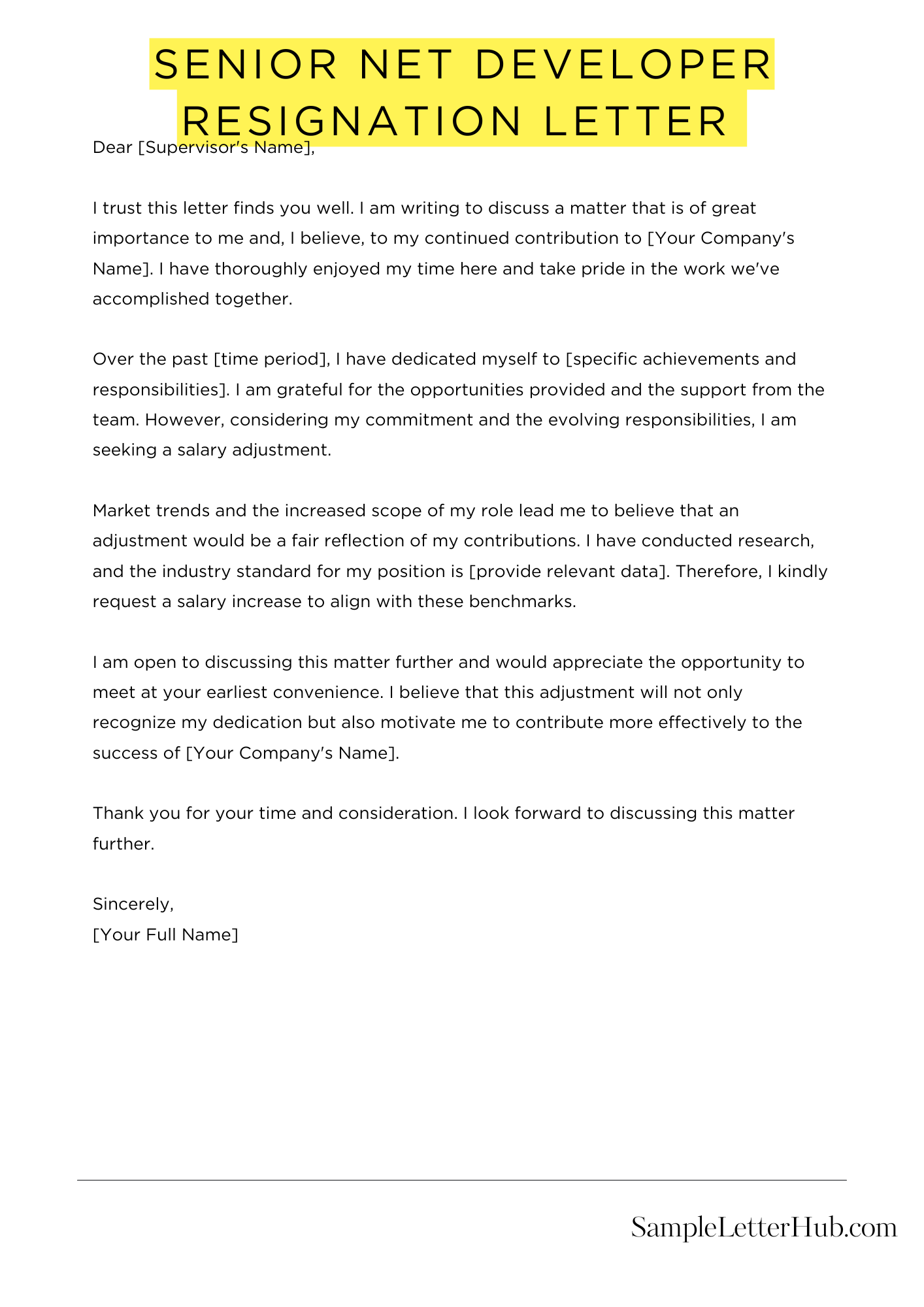 Senior Net Developer Resignation Letter 