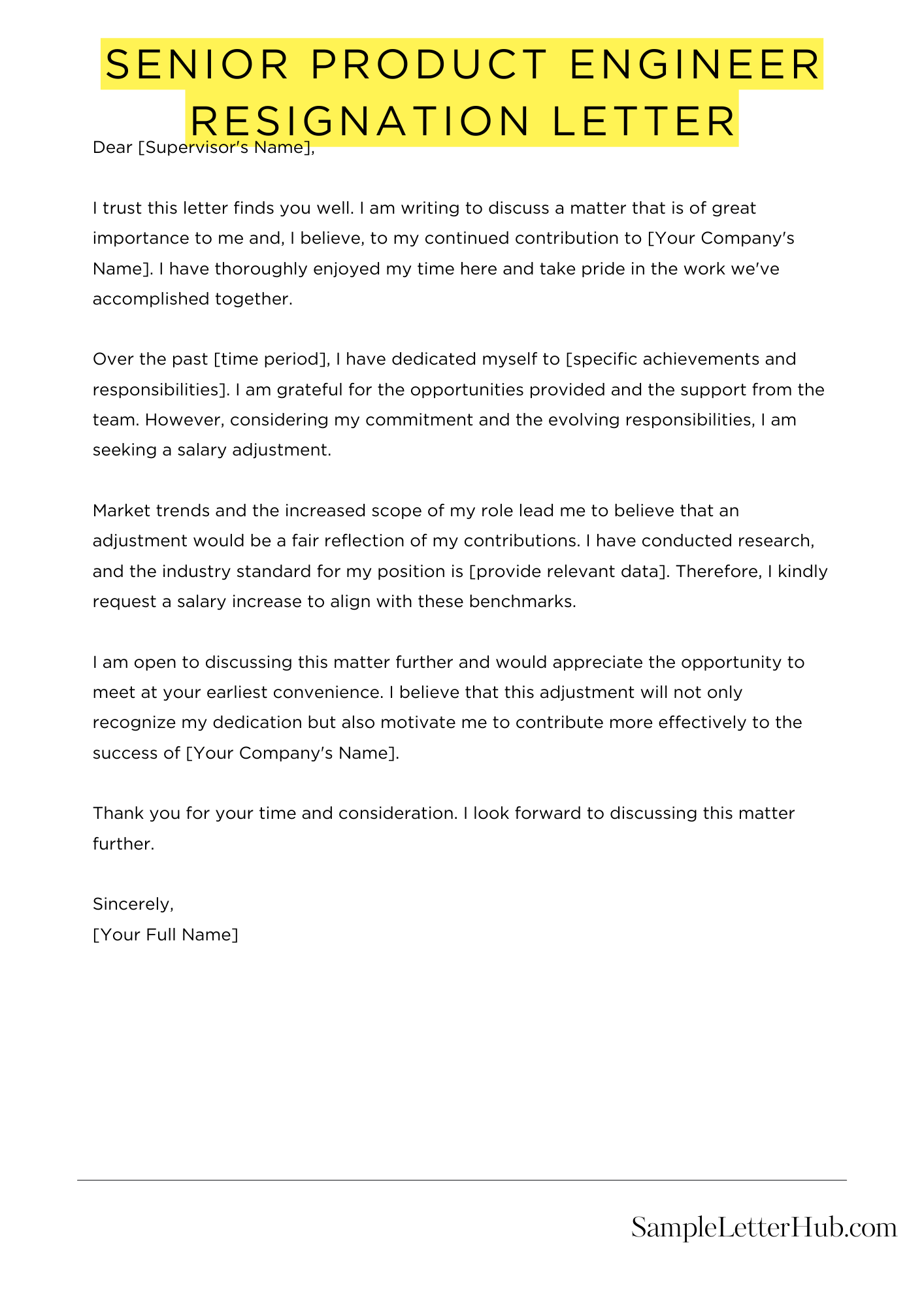 Senior Product Engineer Resignation Letter