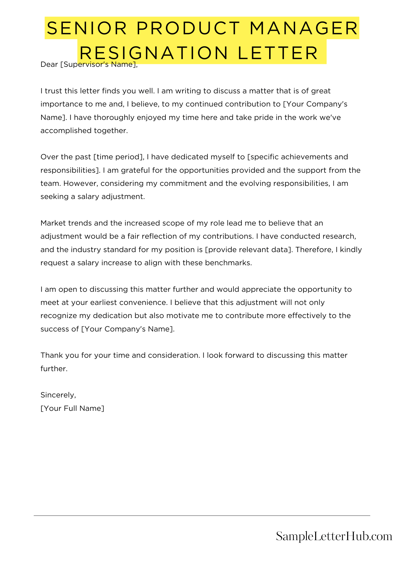 Senior Product Manager Resignation Letter 