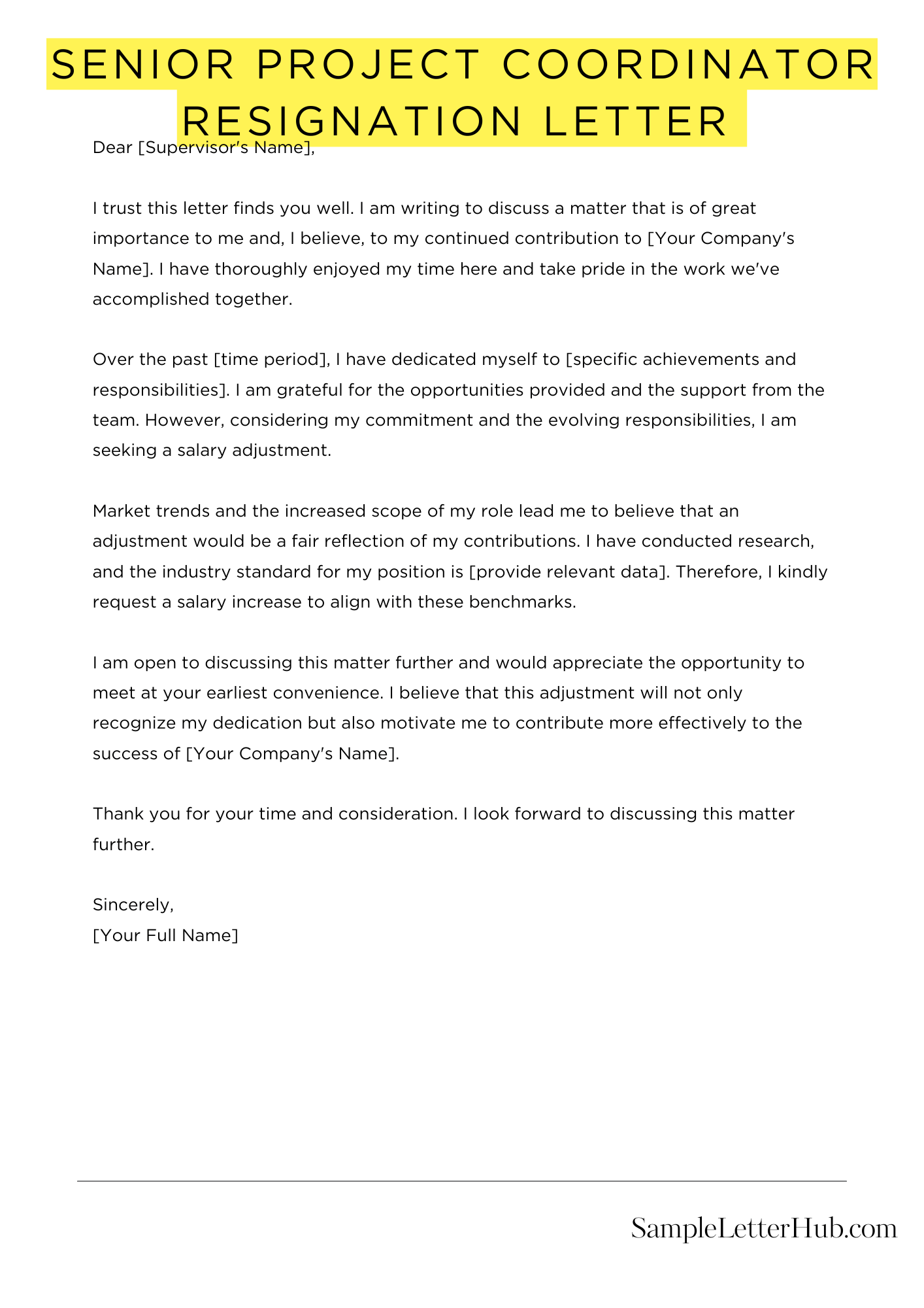 Senior Project Coordinator Resignation Letter 