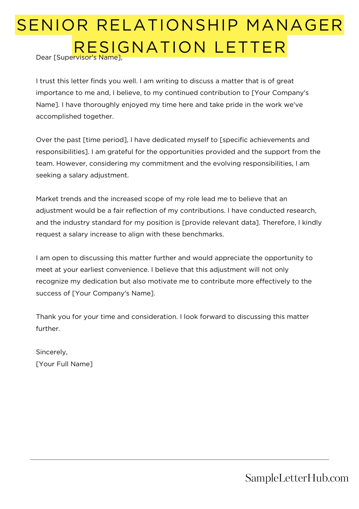 Senior Relationship Manager Resignation Letter