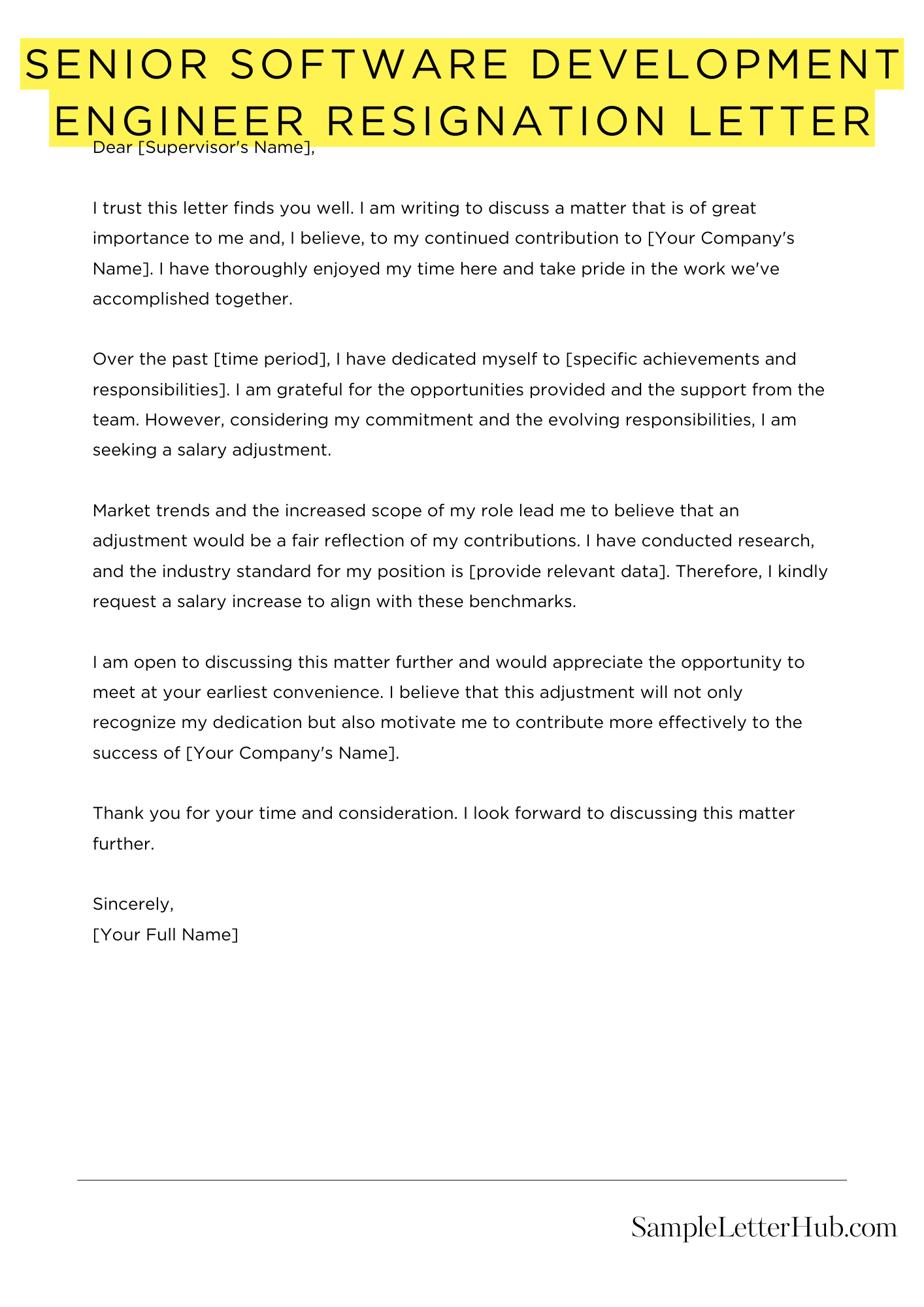 Senior Software Development Engineer Resignation Letter