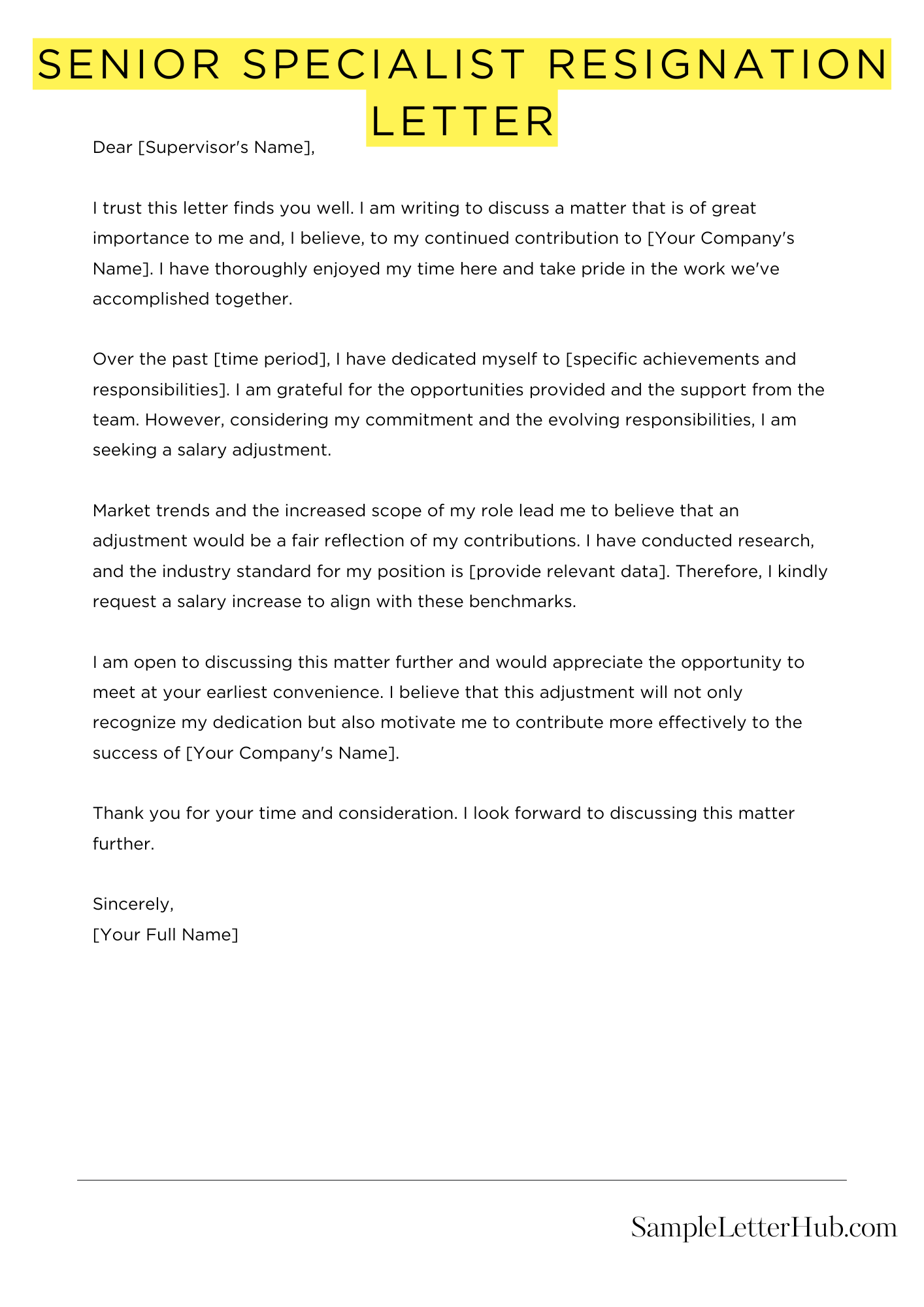 Senior Specialist Resignation Letter