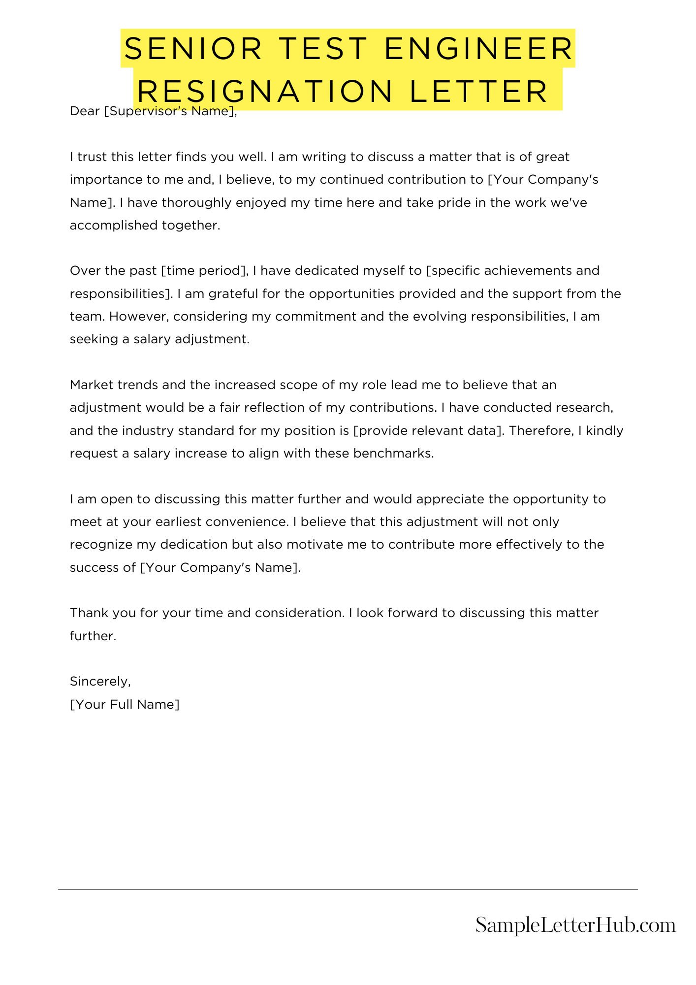 Senior Test Engineer Resignation Letter 