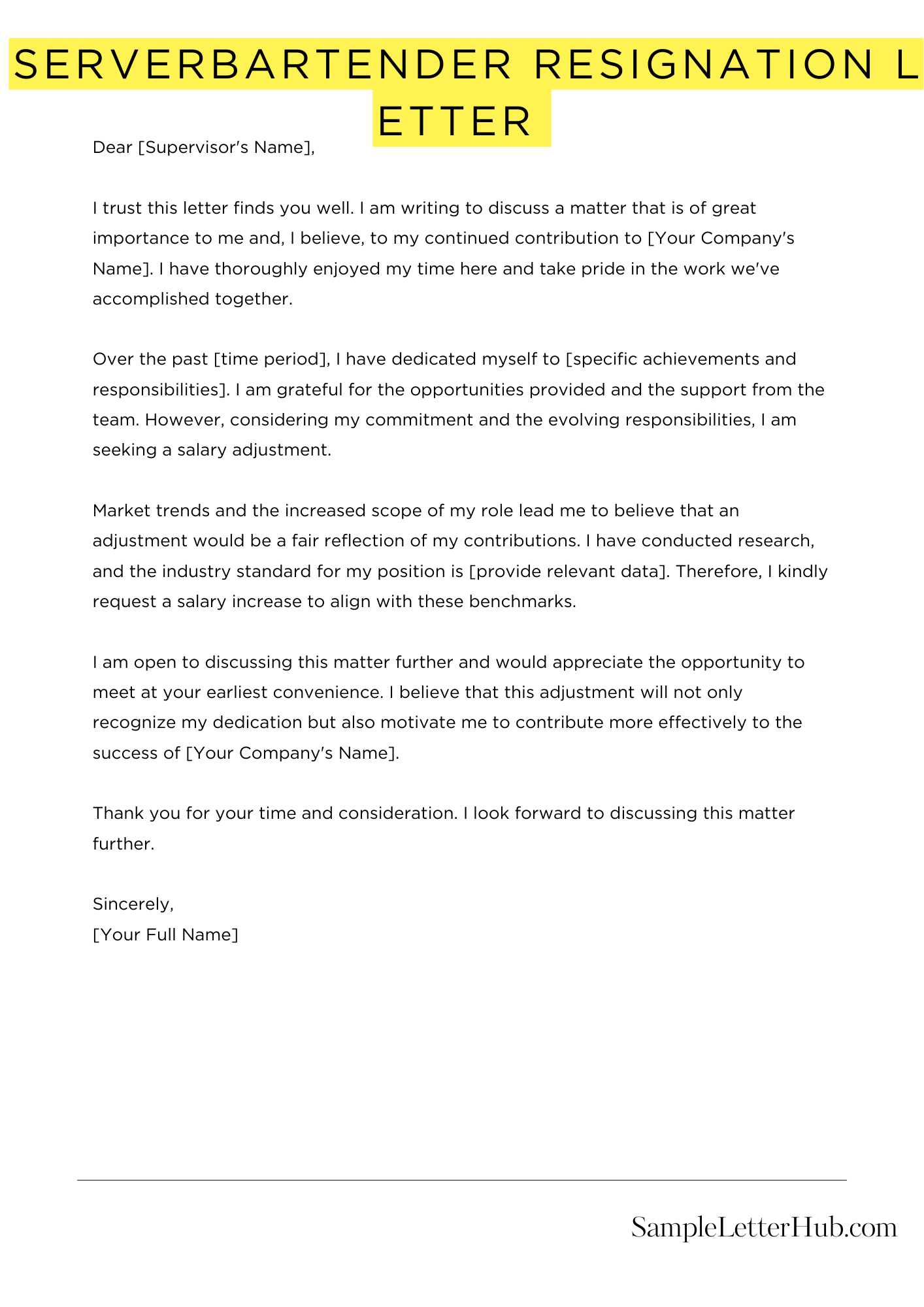 Serverbartender Resignation Letter 