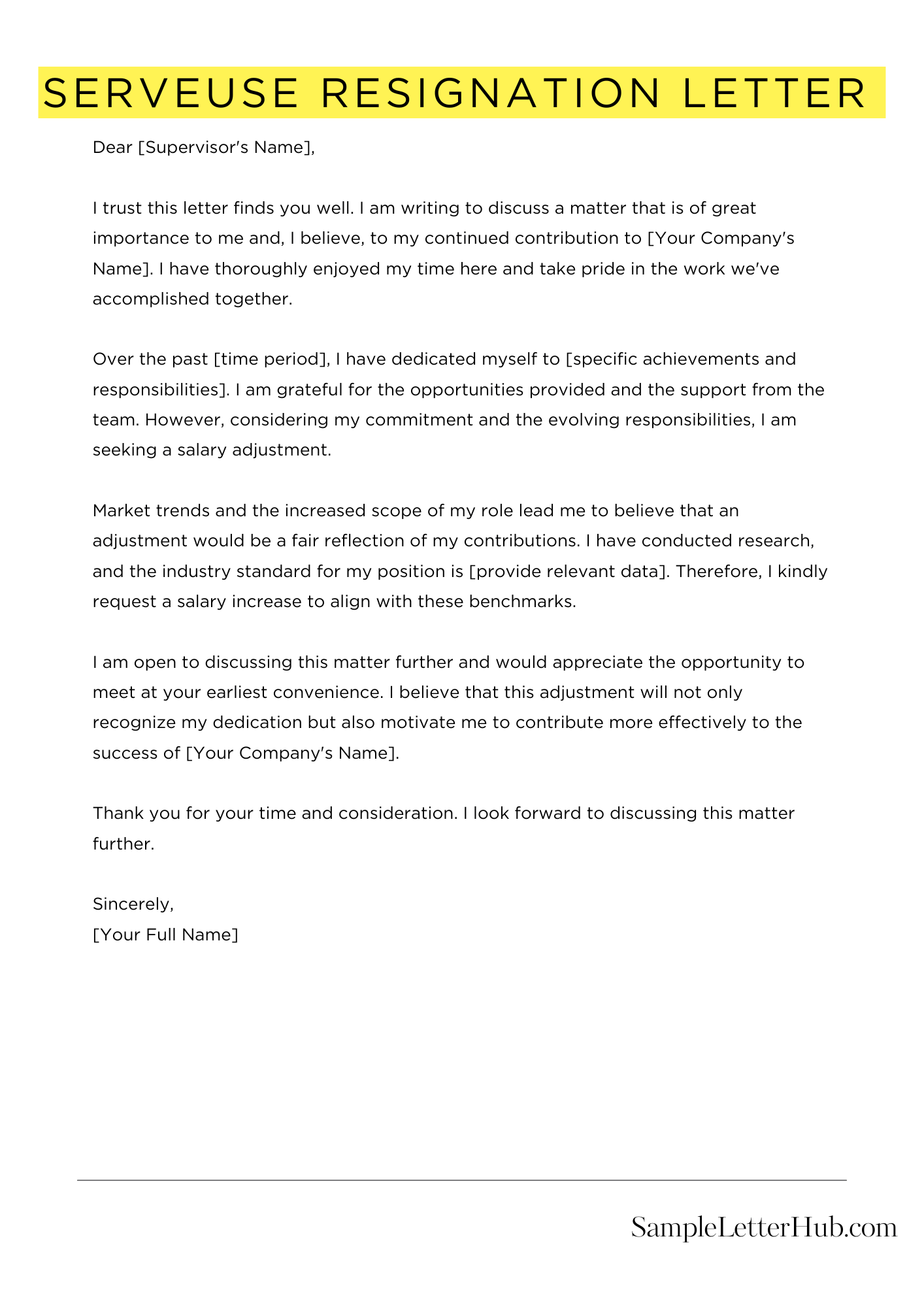 Serveuse Resignation Letter 