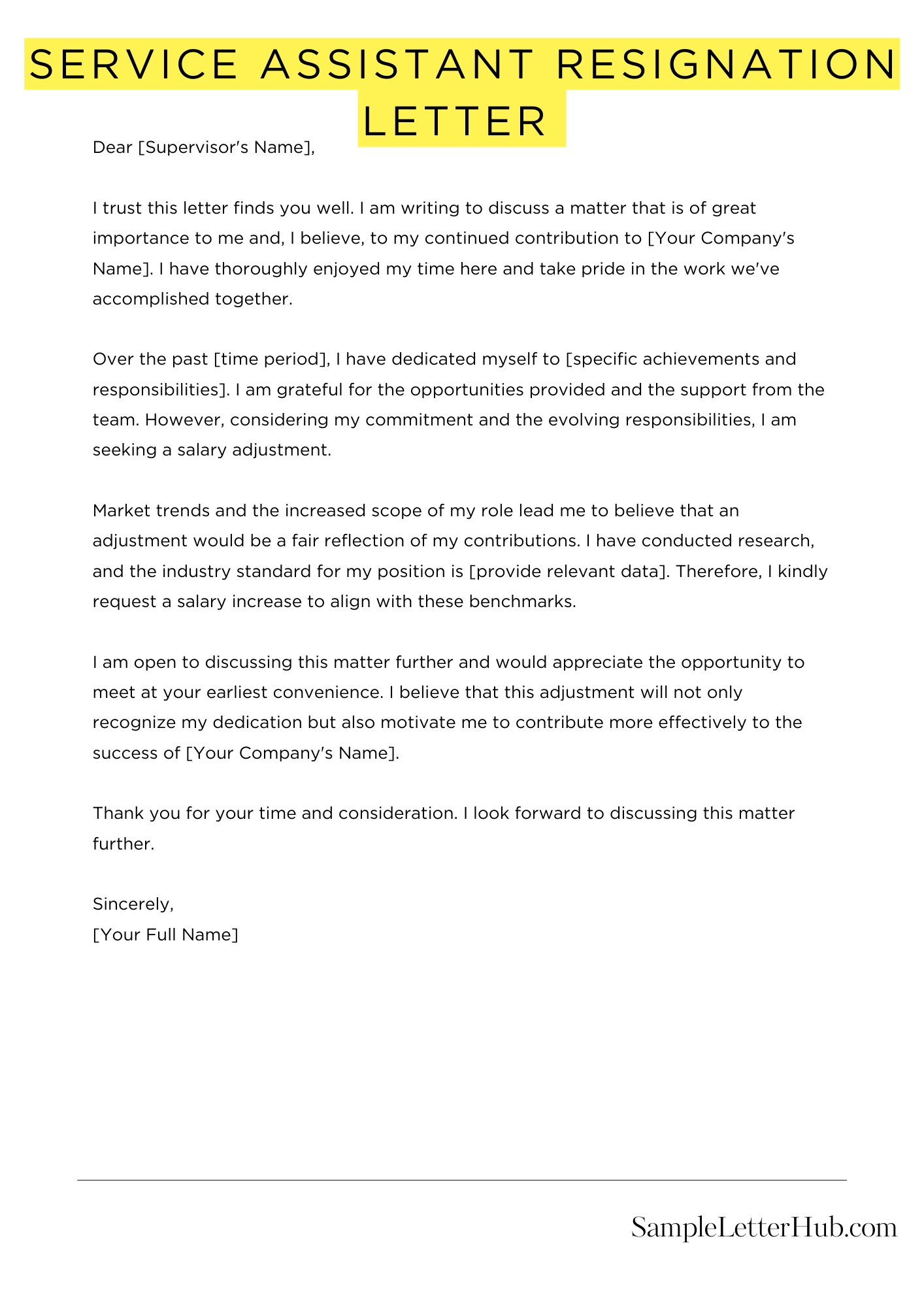 Service Assistant Resignation Letter 