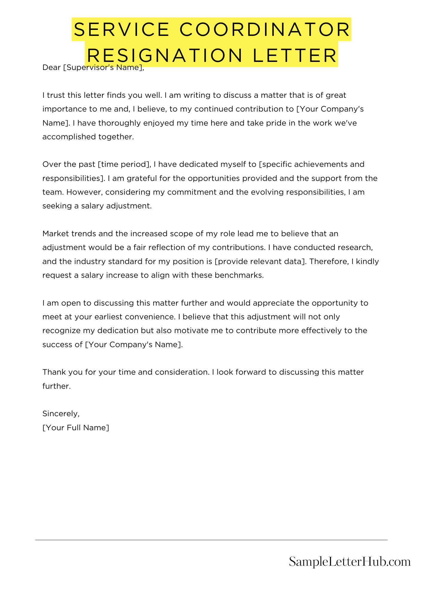 Service Coordinator Resignation Letter