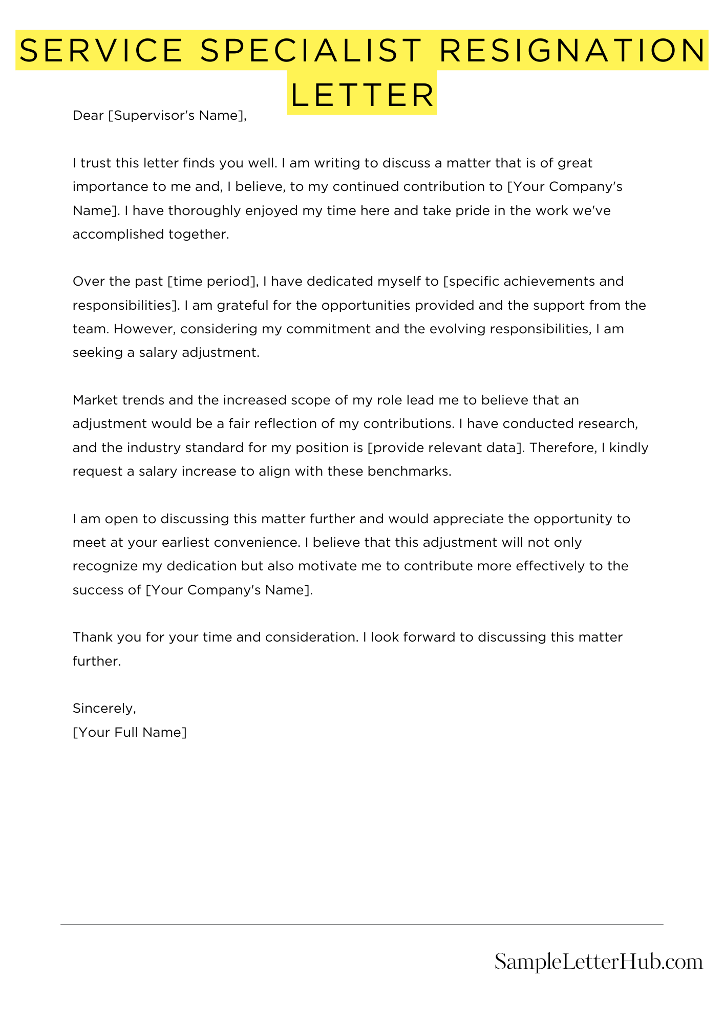 Service Specialist Resignation Letter