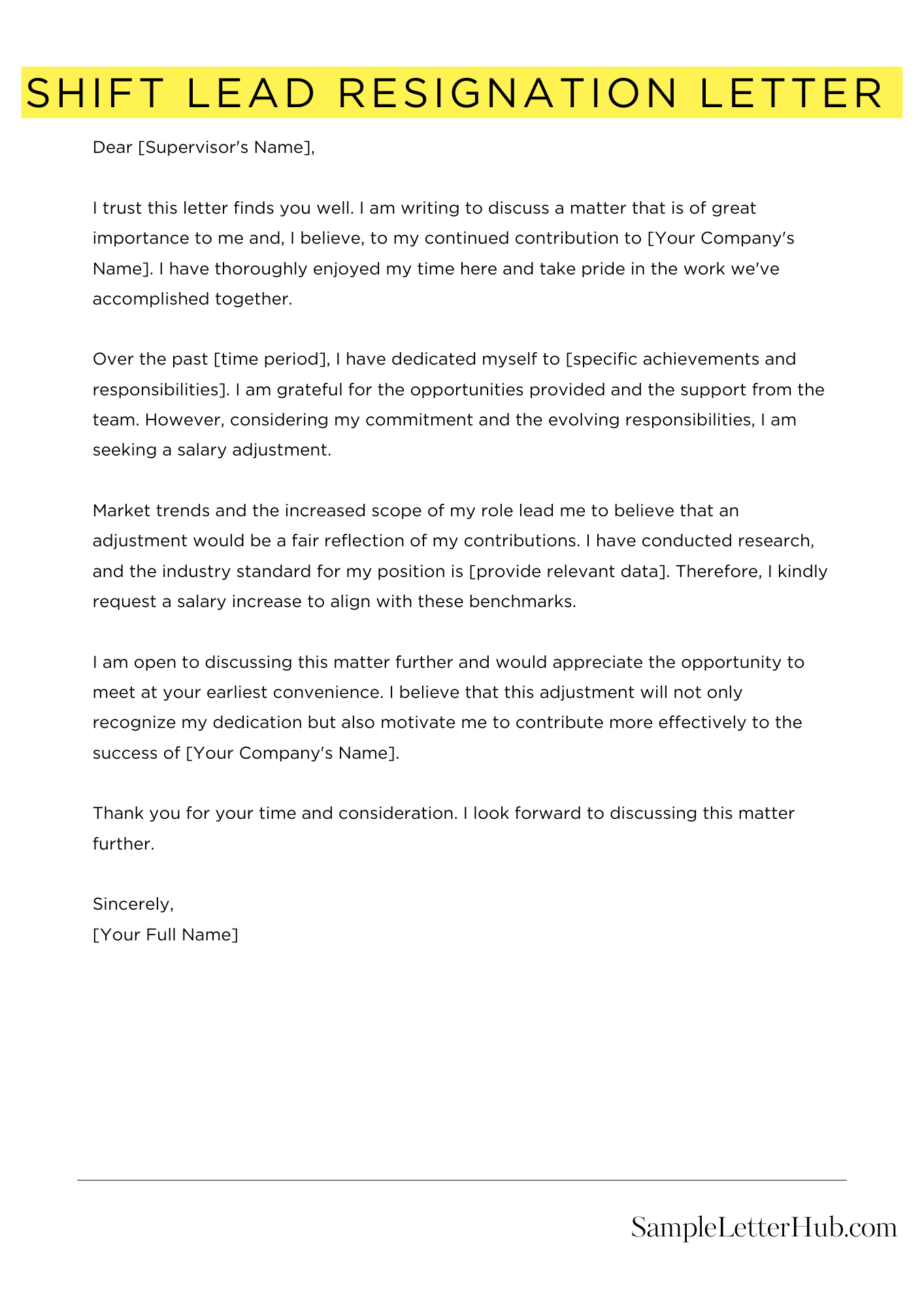 Shift Lead Resignation Letter 