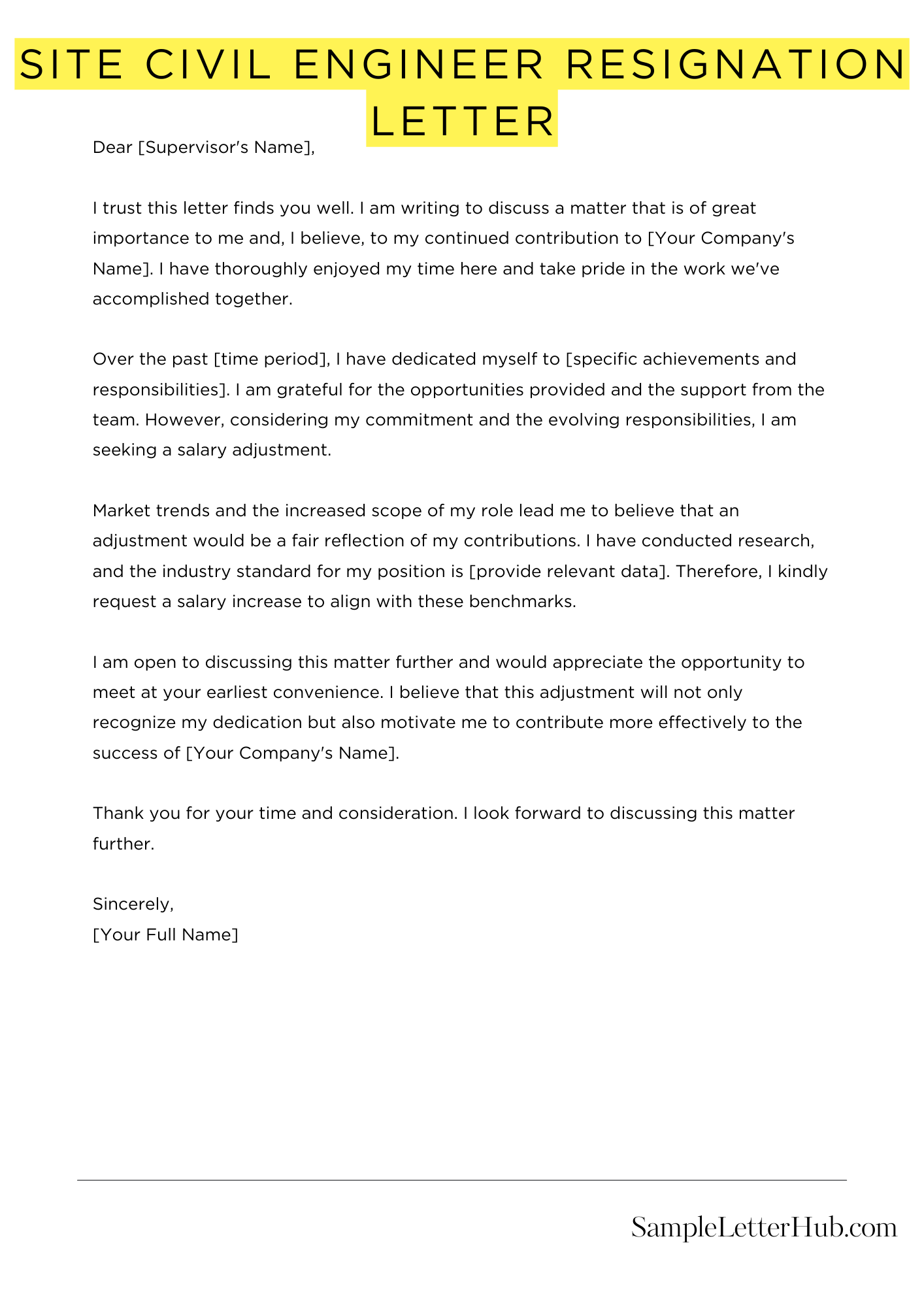 Site Civil Engineer Resignation Letter