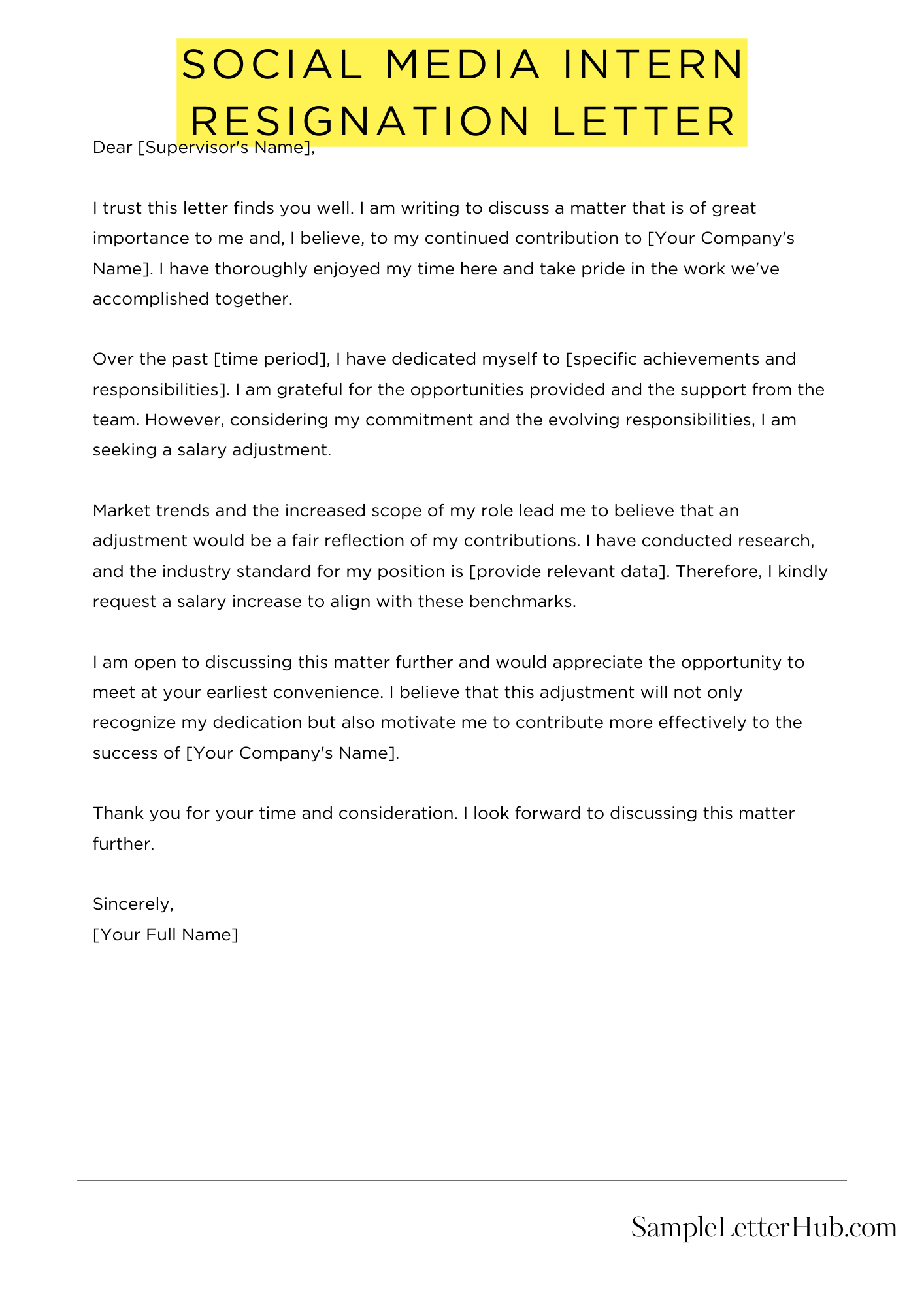 Social Media Intern Resignation Letter