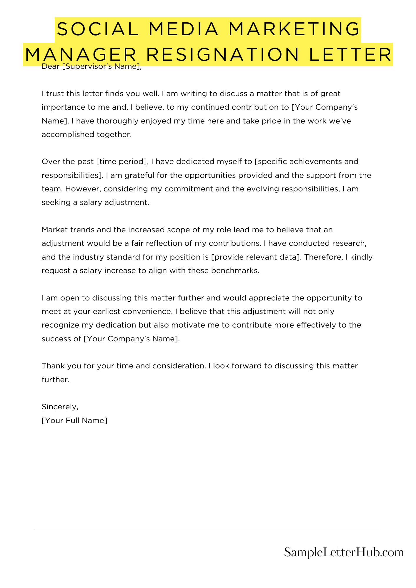 Social Media Marketing Manager Resignation Letter