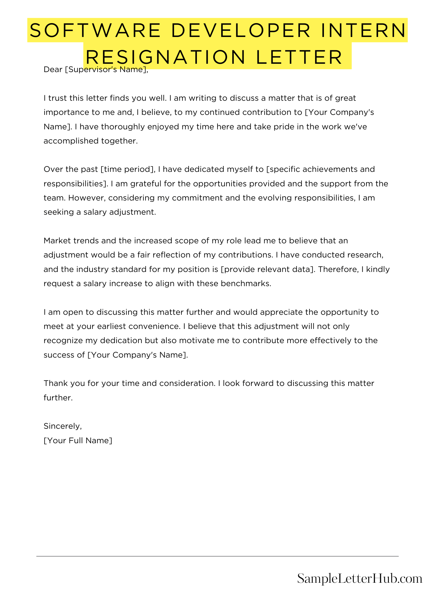 Software Developer Intern Resignation Letter 