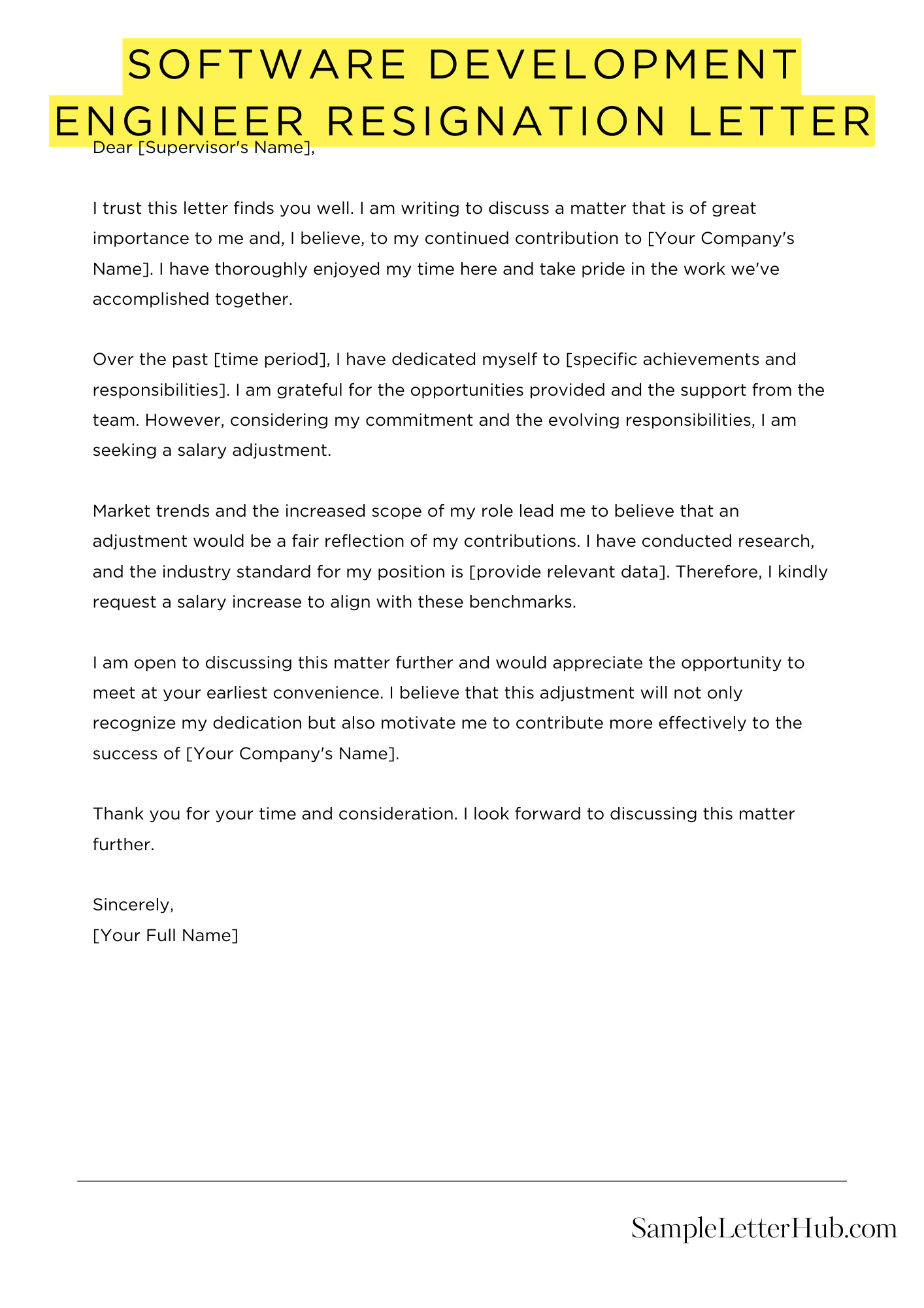 Software Development Engineer Resignation Letter