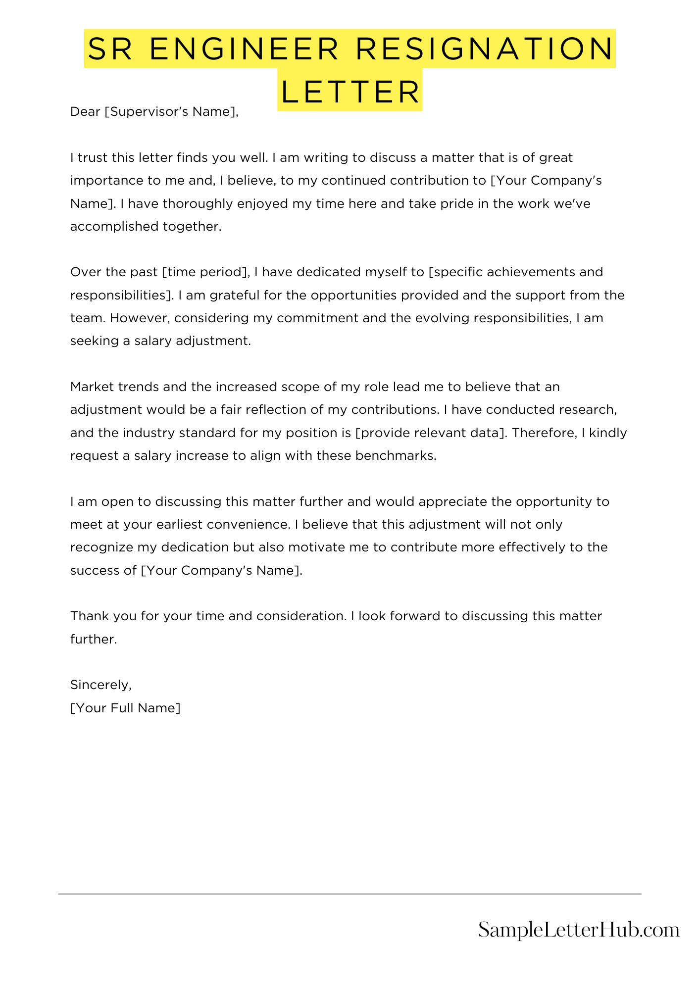 Sr Engineer Resignation Letter