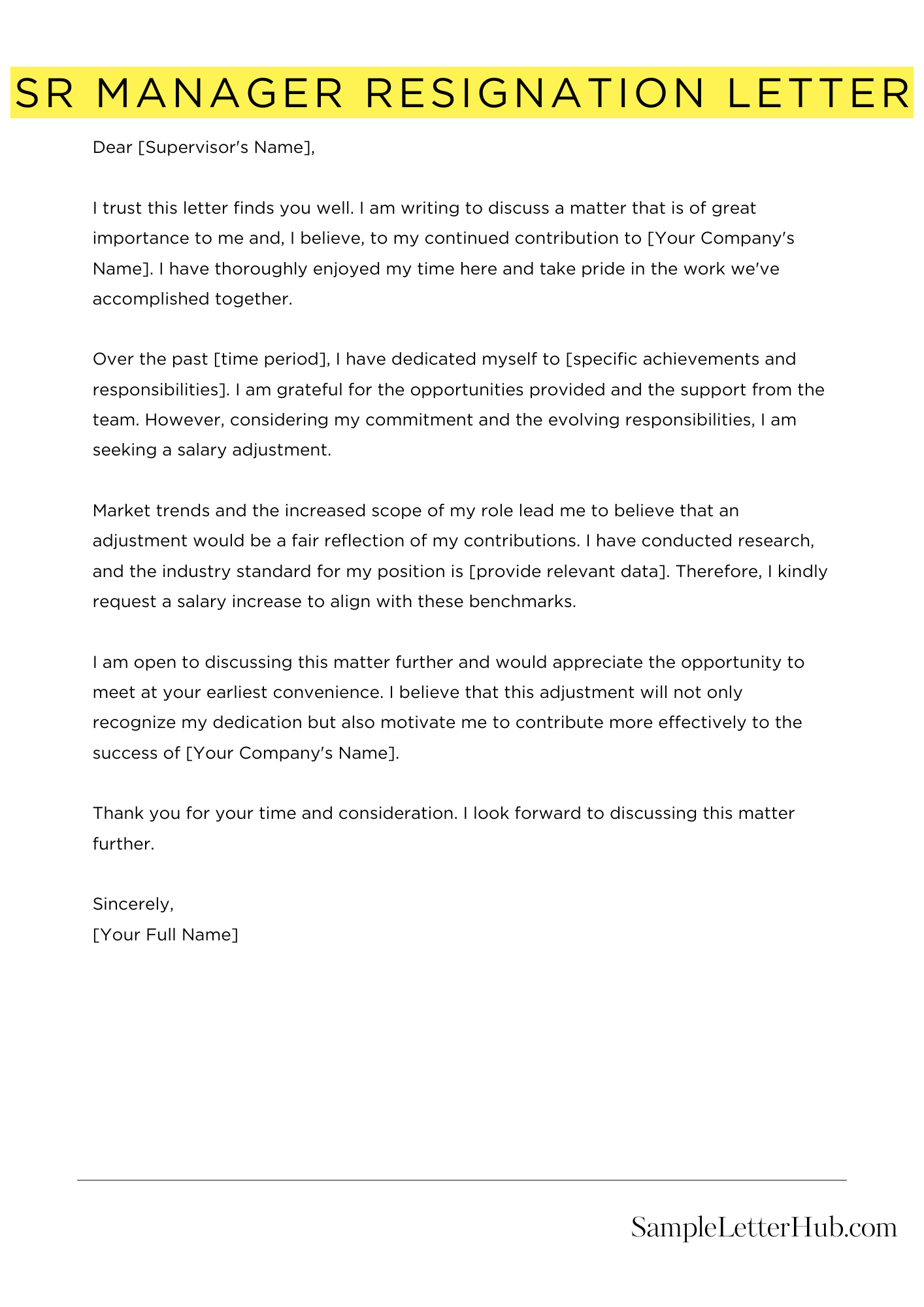 Sr Manager Resignation Letter