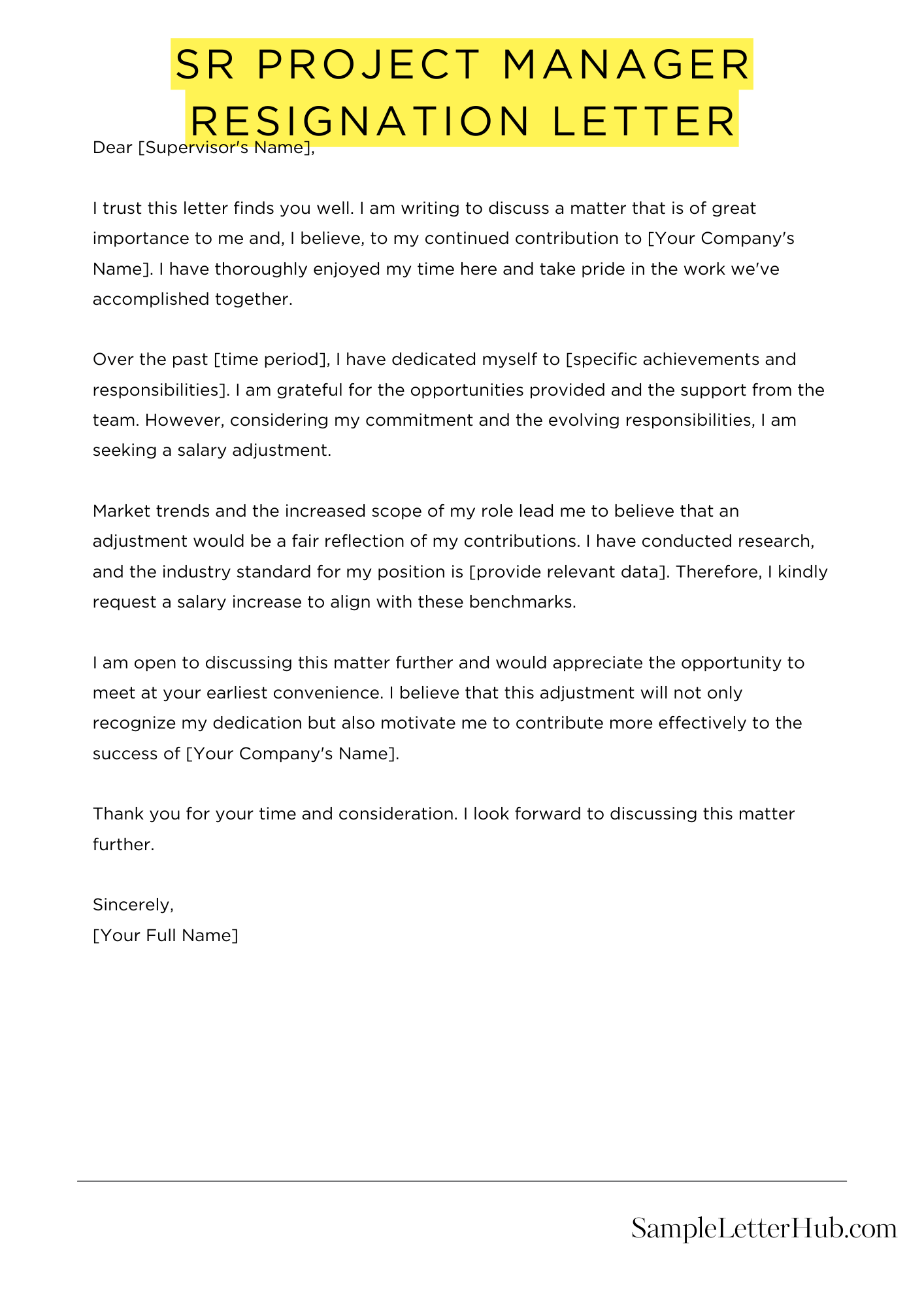 Sr Project Manager Resignation Letter