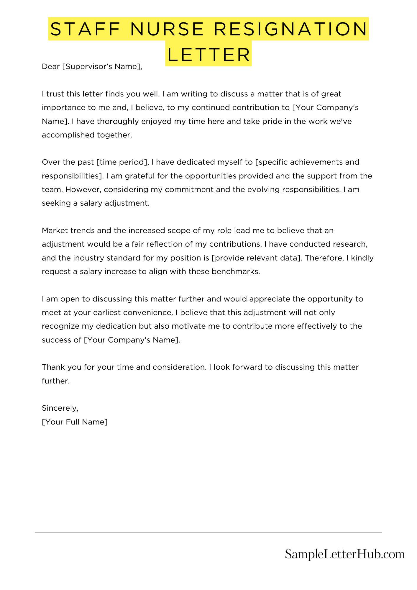 Staff Nurse Resignation Letter