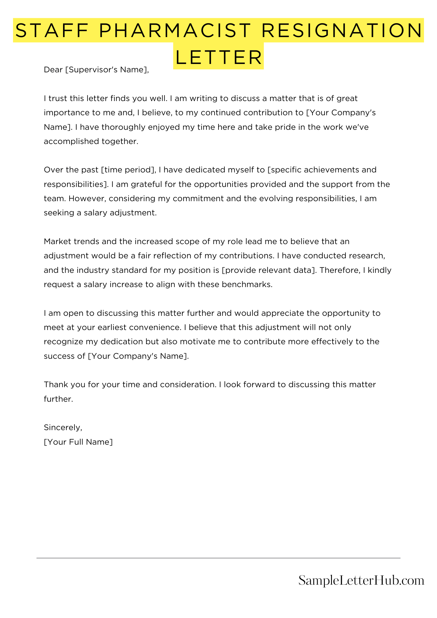 Staff Pharmacist Resignation Letter