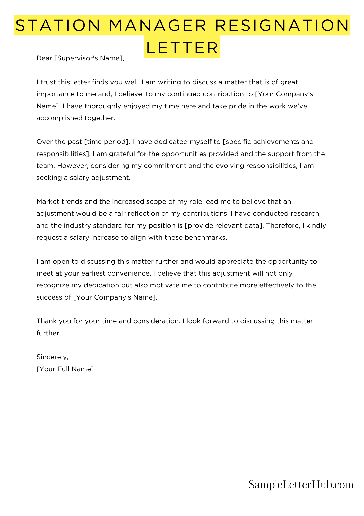 Station Manager Resignation Letter