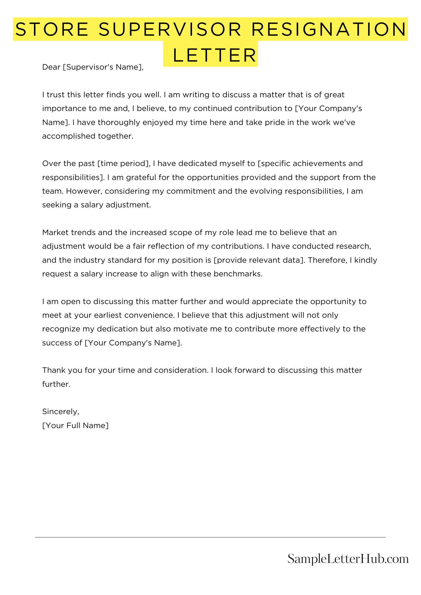 Store Supervisor Resignation Letter