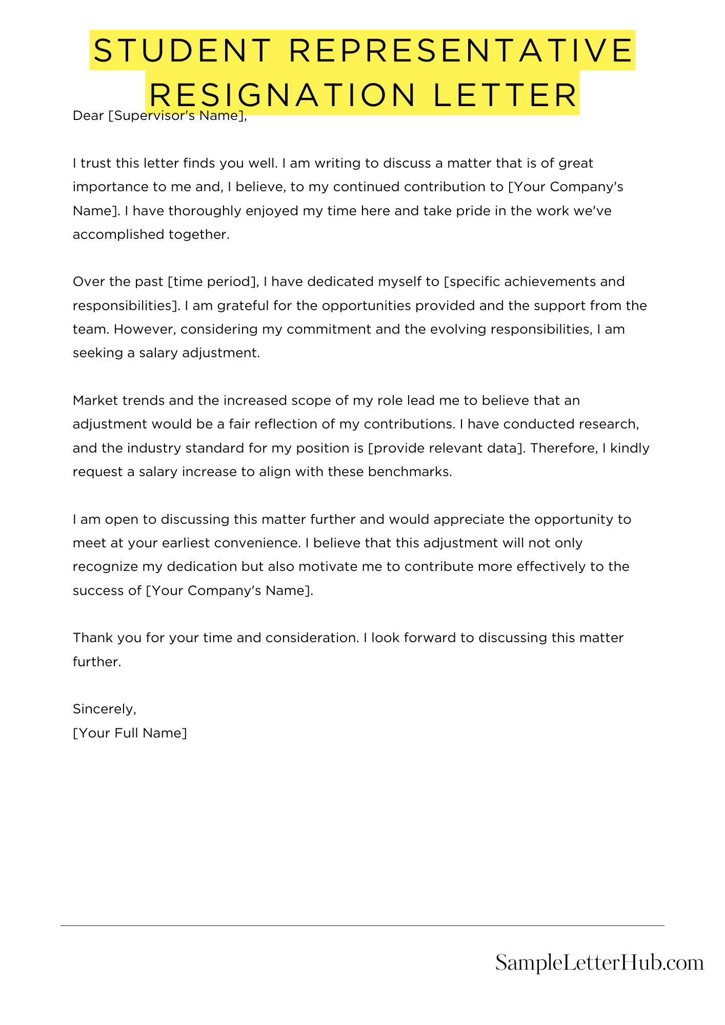 Student Representative Resignation Letter