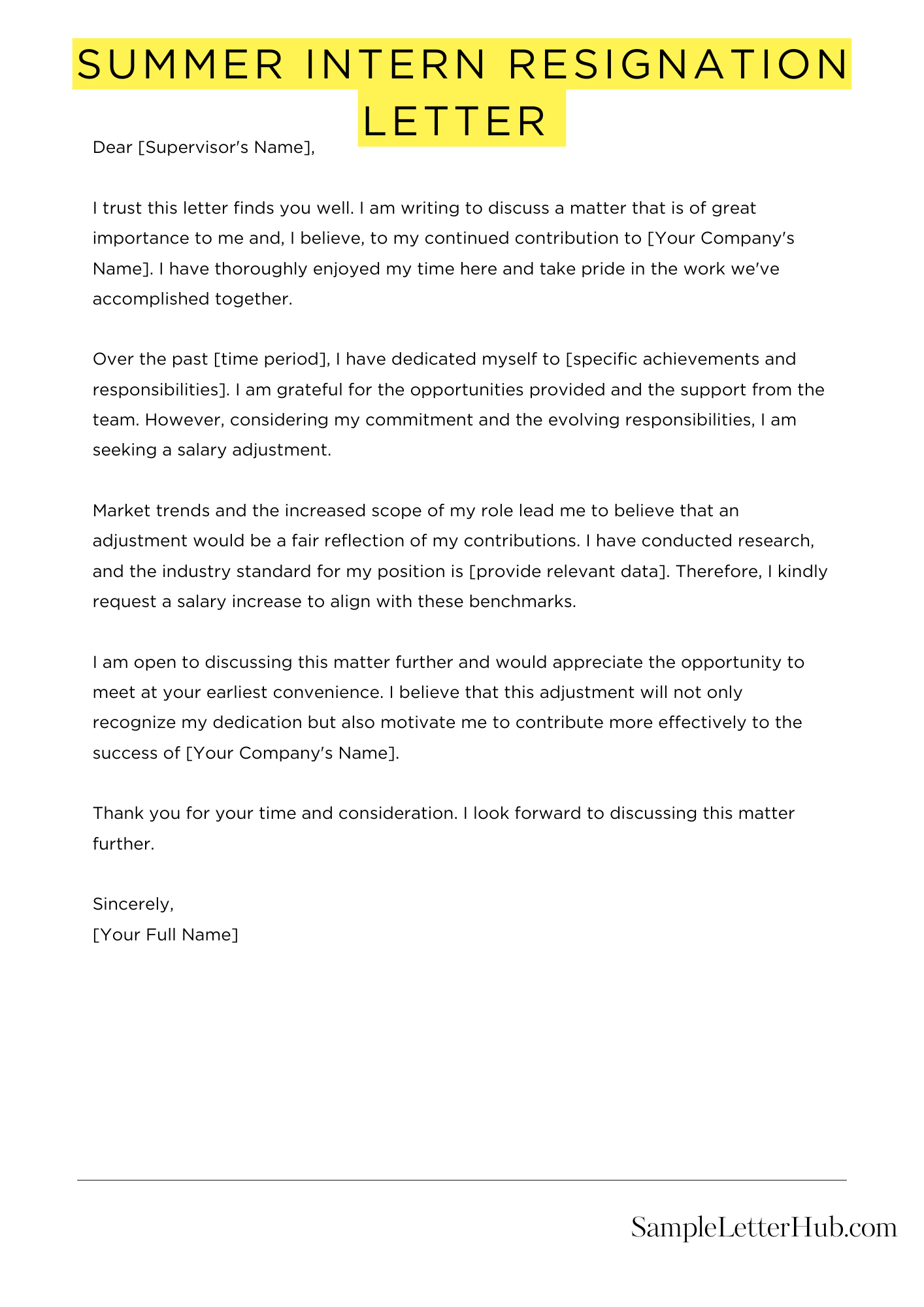 Summer Intern Resignation Letter 