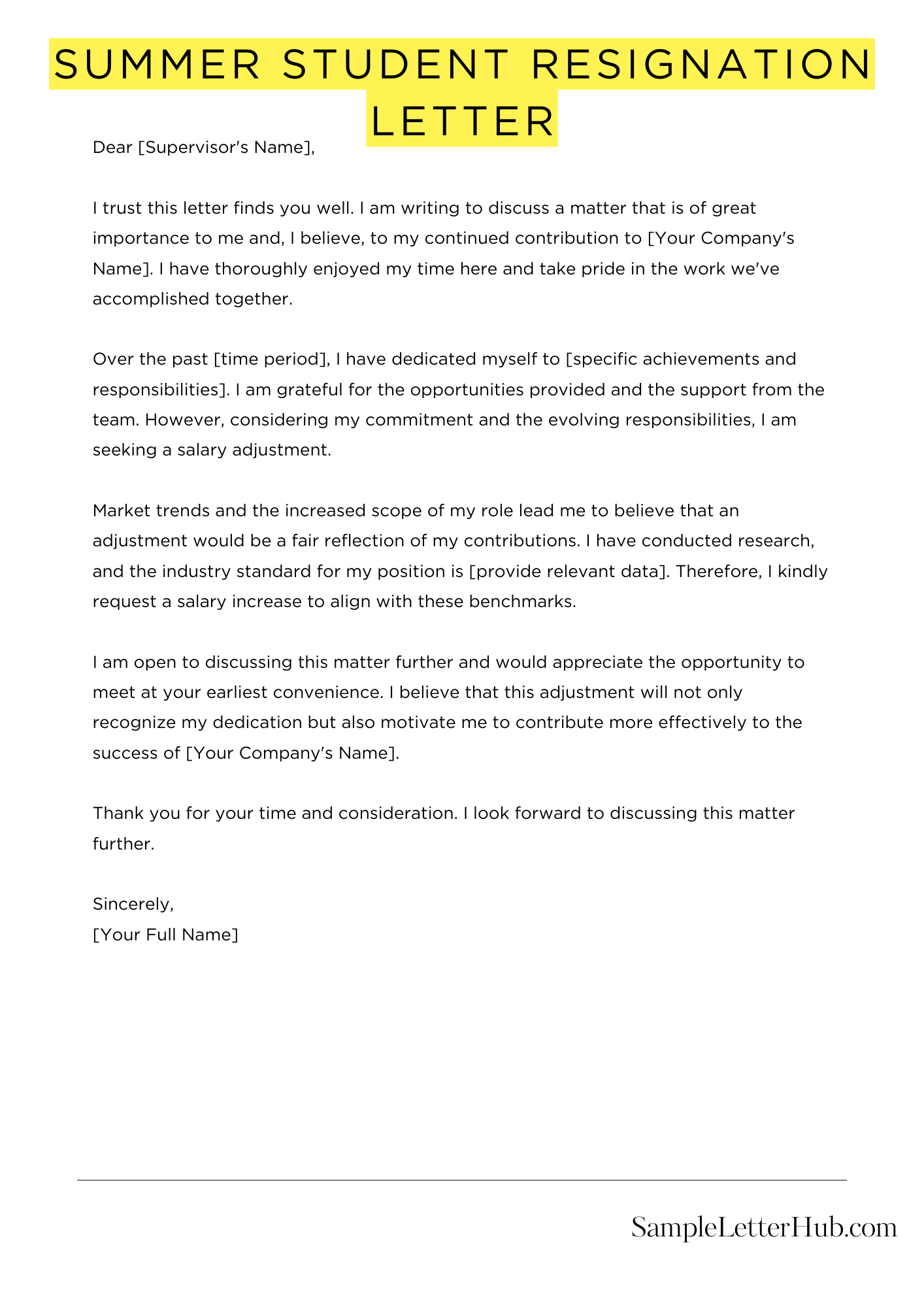 Summer Student Resignation Letter