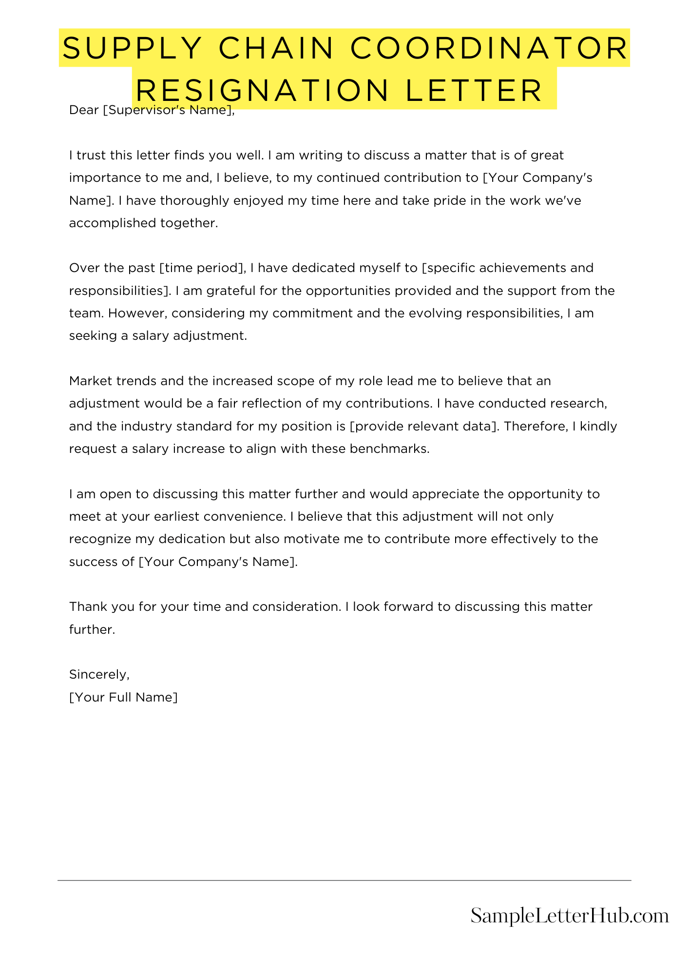 Supply Chain Coordinator Resignation Letter 