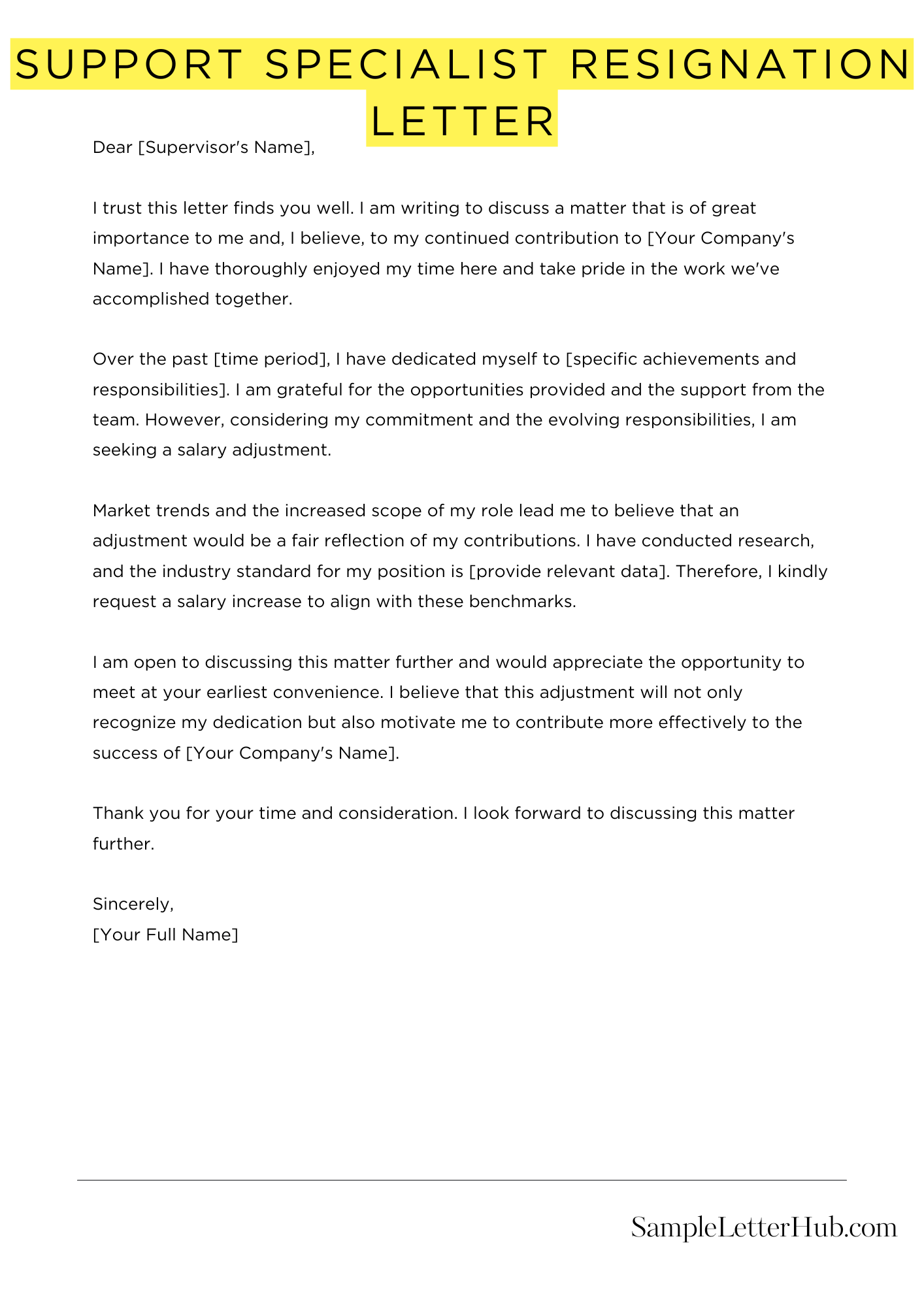 Support Specialist Resignation Letter