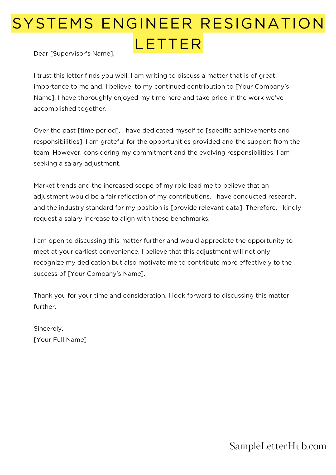 Systems Engineer Resignation Letter