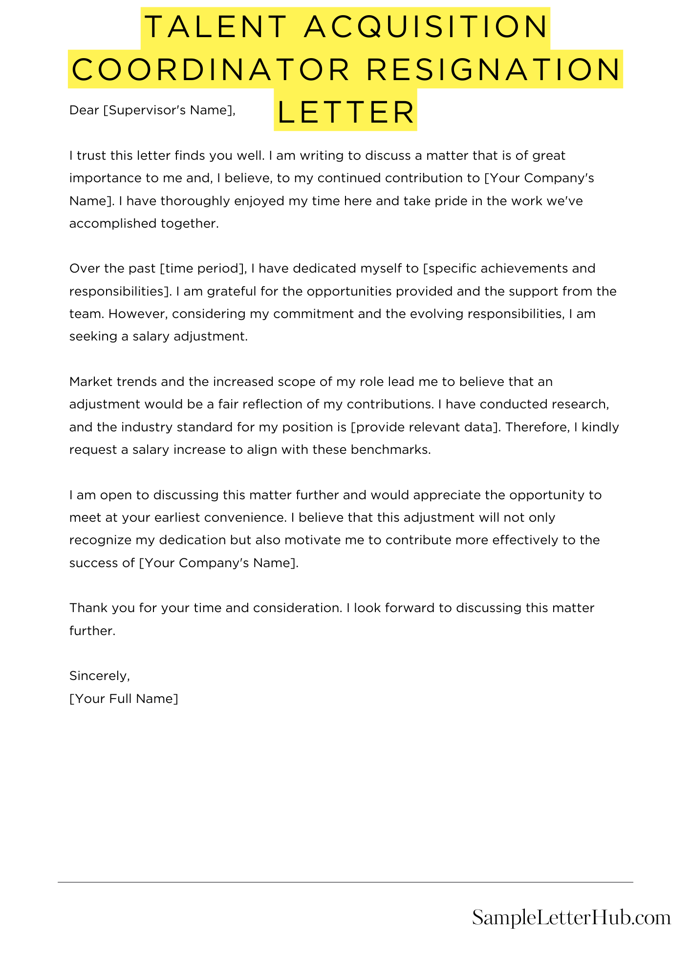 Talent Acquisition Coordinator Resignation Letter