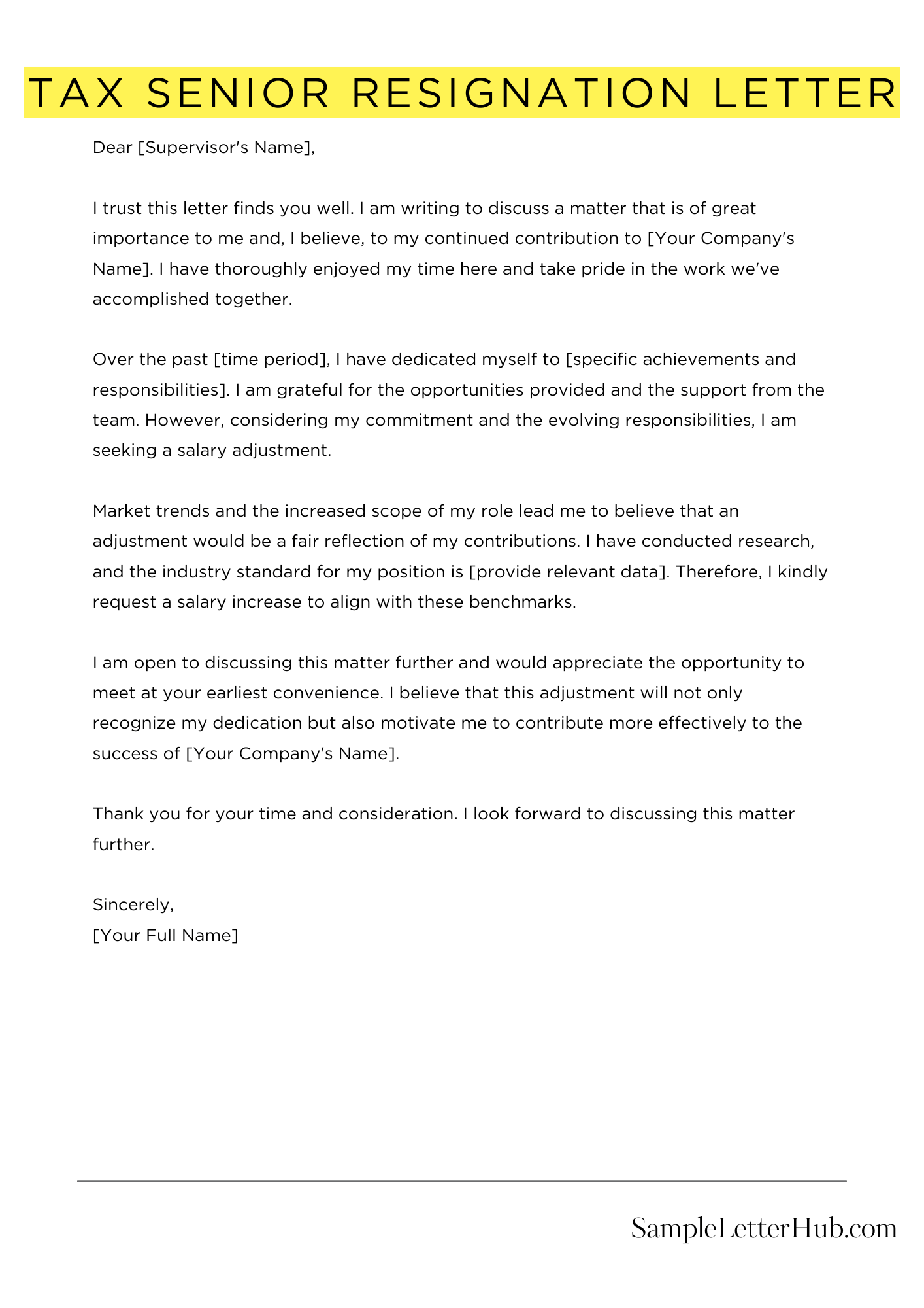 Tax Senior Resignation Letter