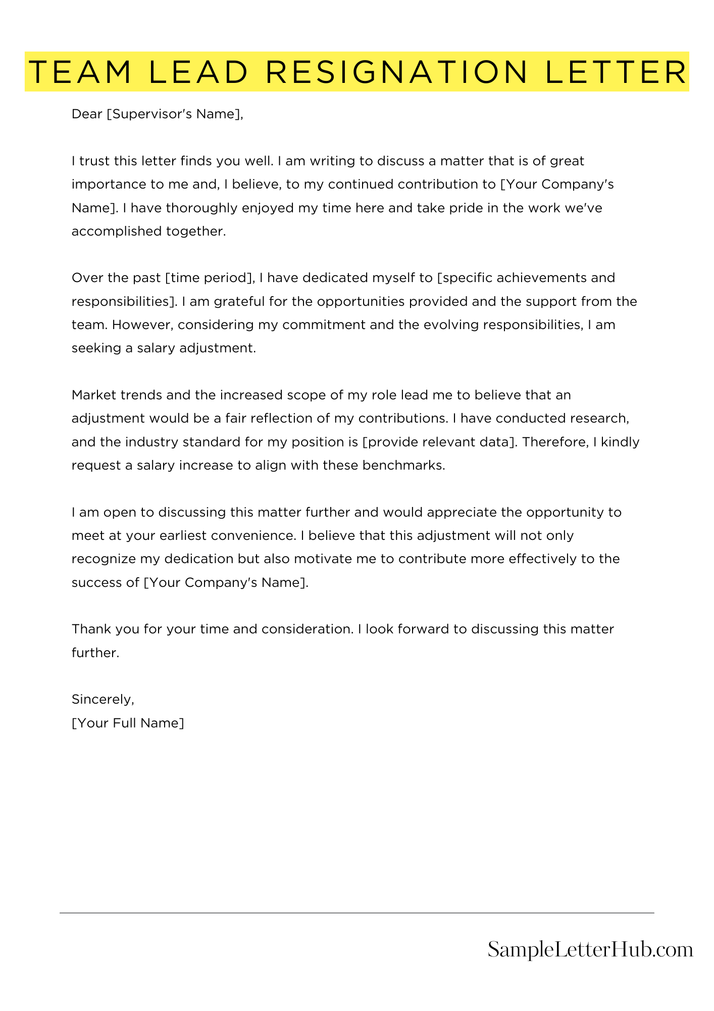 Team Lead Resignation Letter