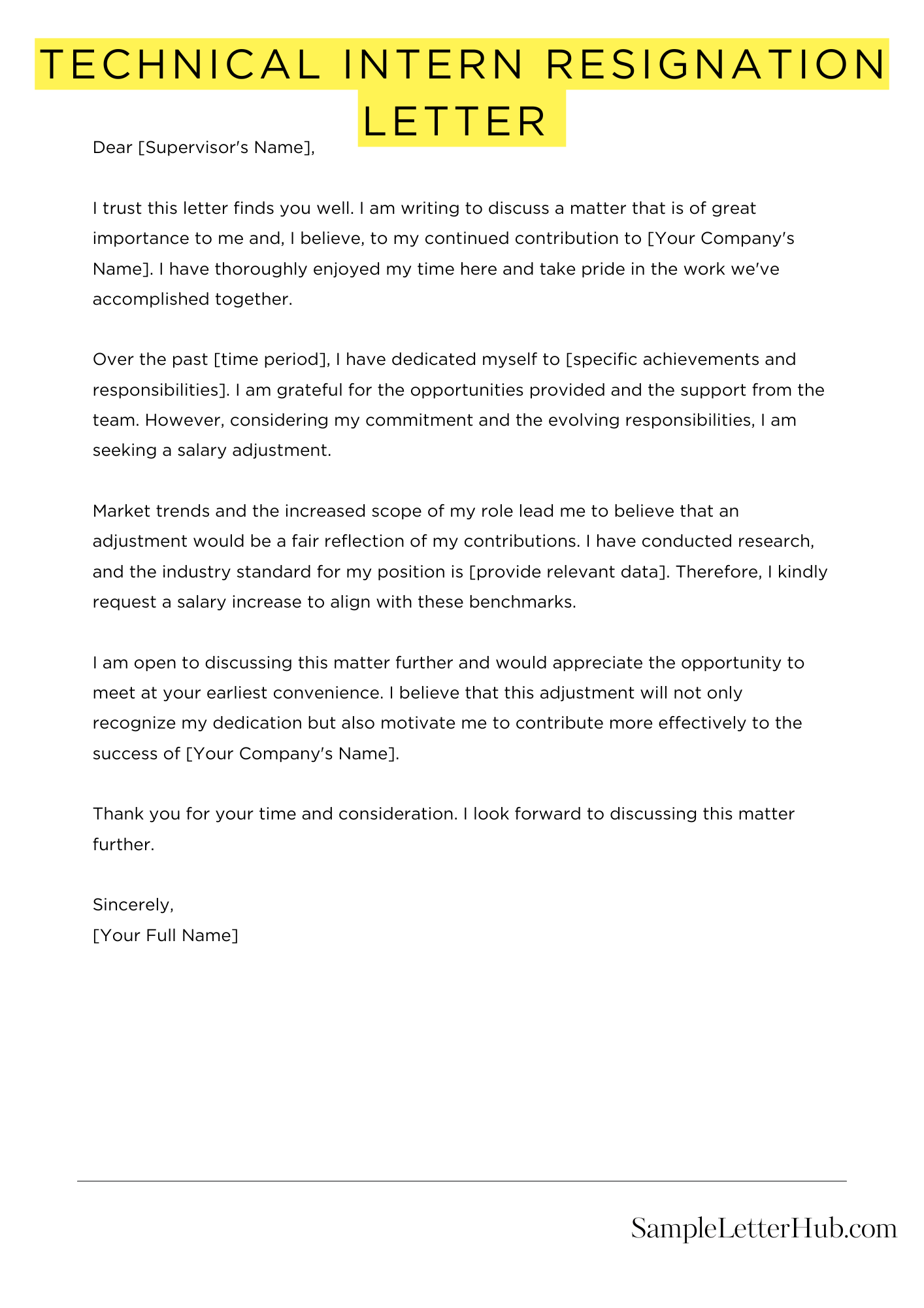 Technical Intern Resignation Letter 