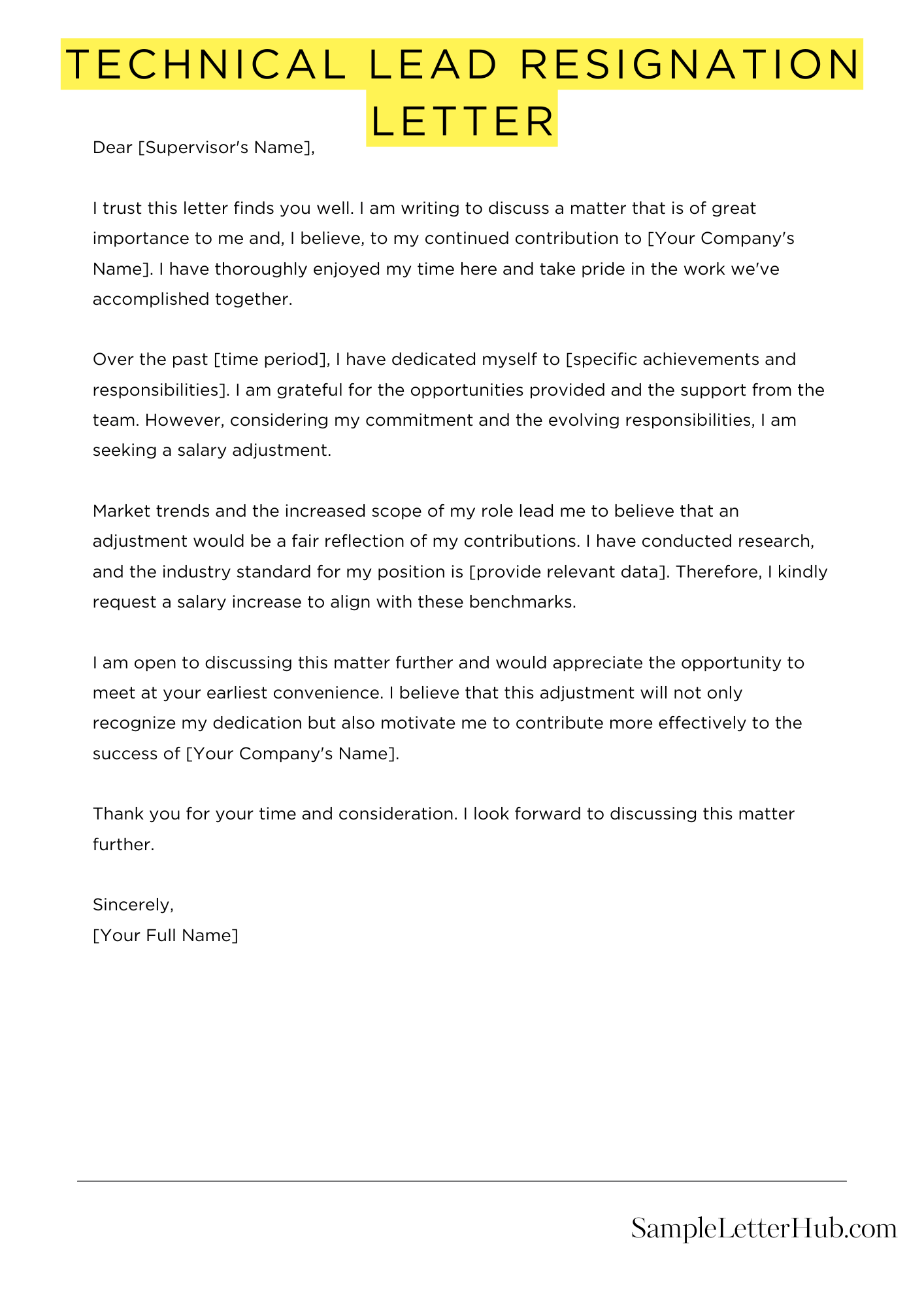 Technical Lead Resignation Letter